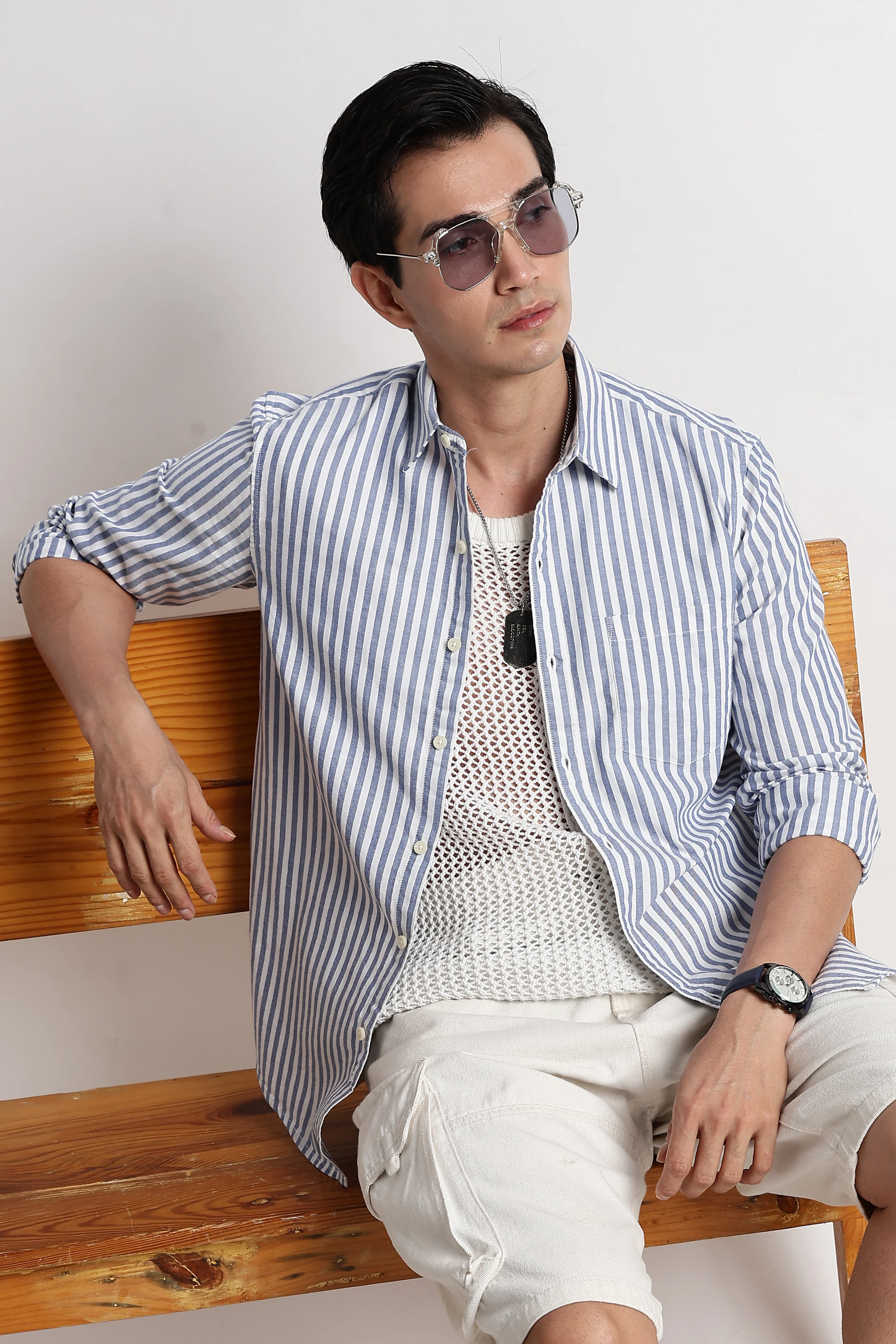Men Cotton Striped Shirt - Image 7