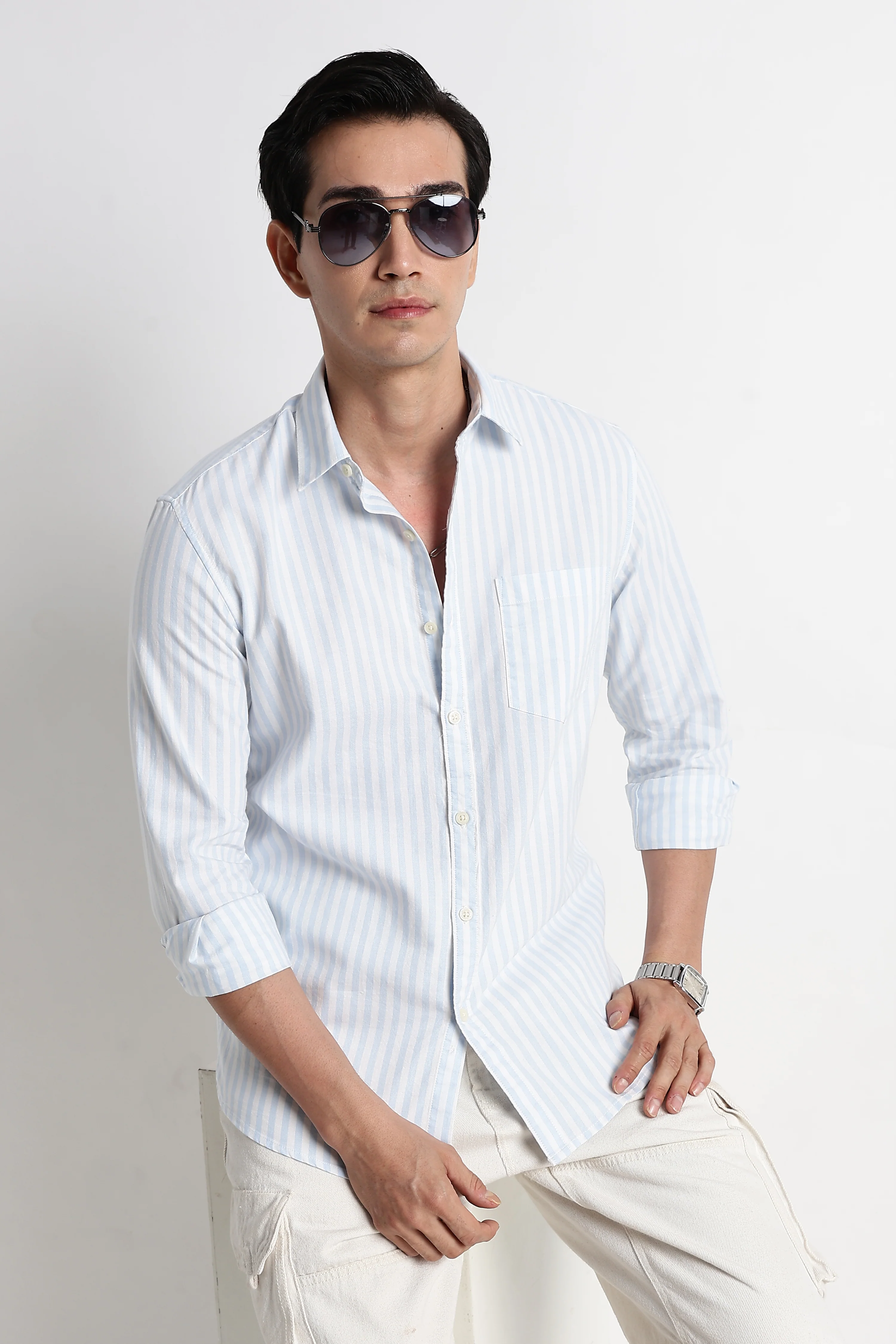 Men Cotton Striped Shirt - Image 5