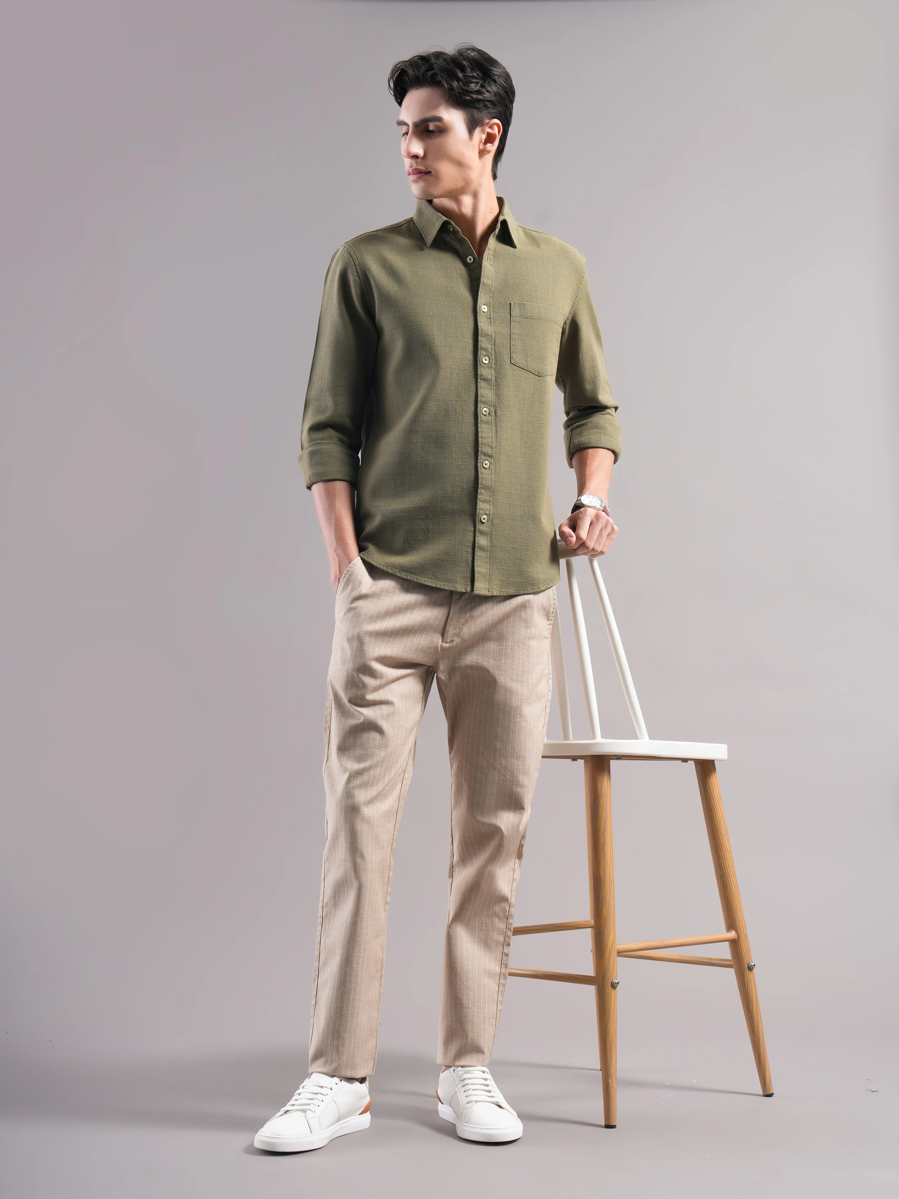Men Cotton Striped Trousers - Image 4