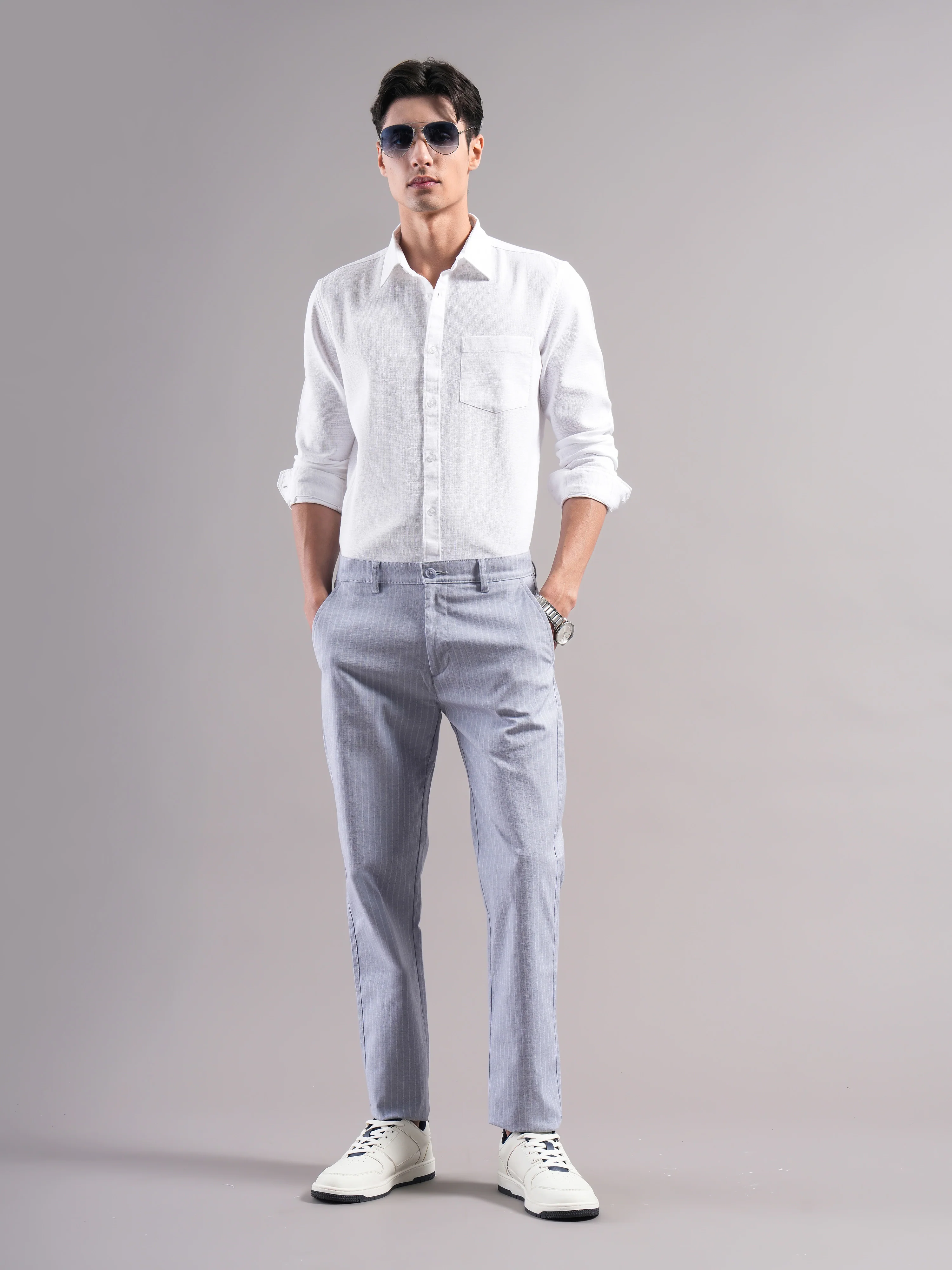 Men Cotton Striped Trousers - Image 4