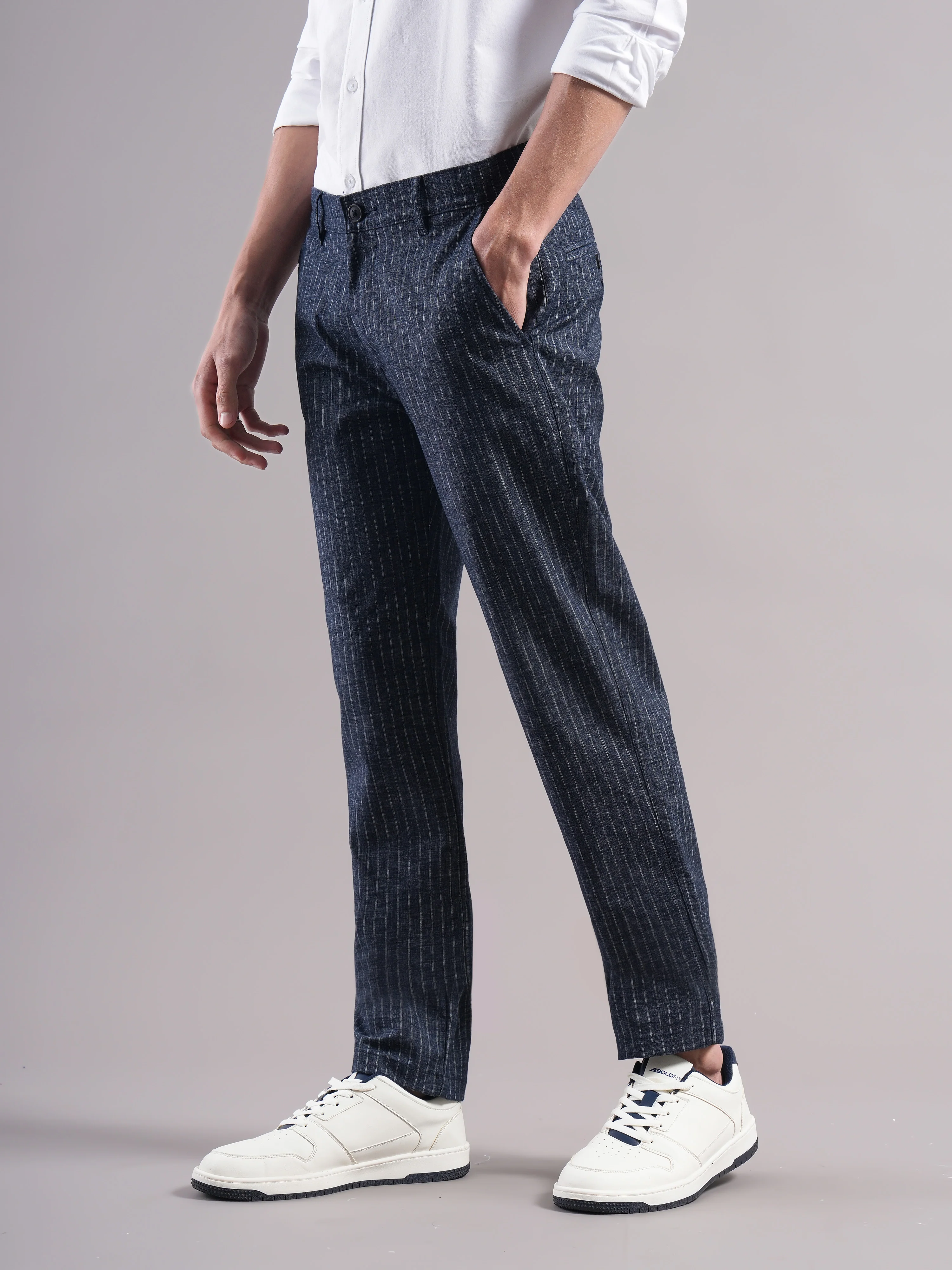 Men Cotton Striped Trousers - Image 4
