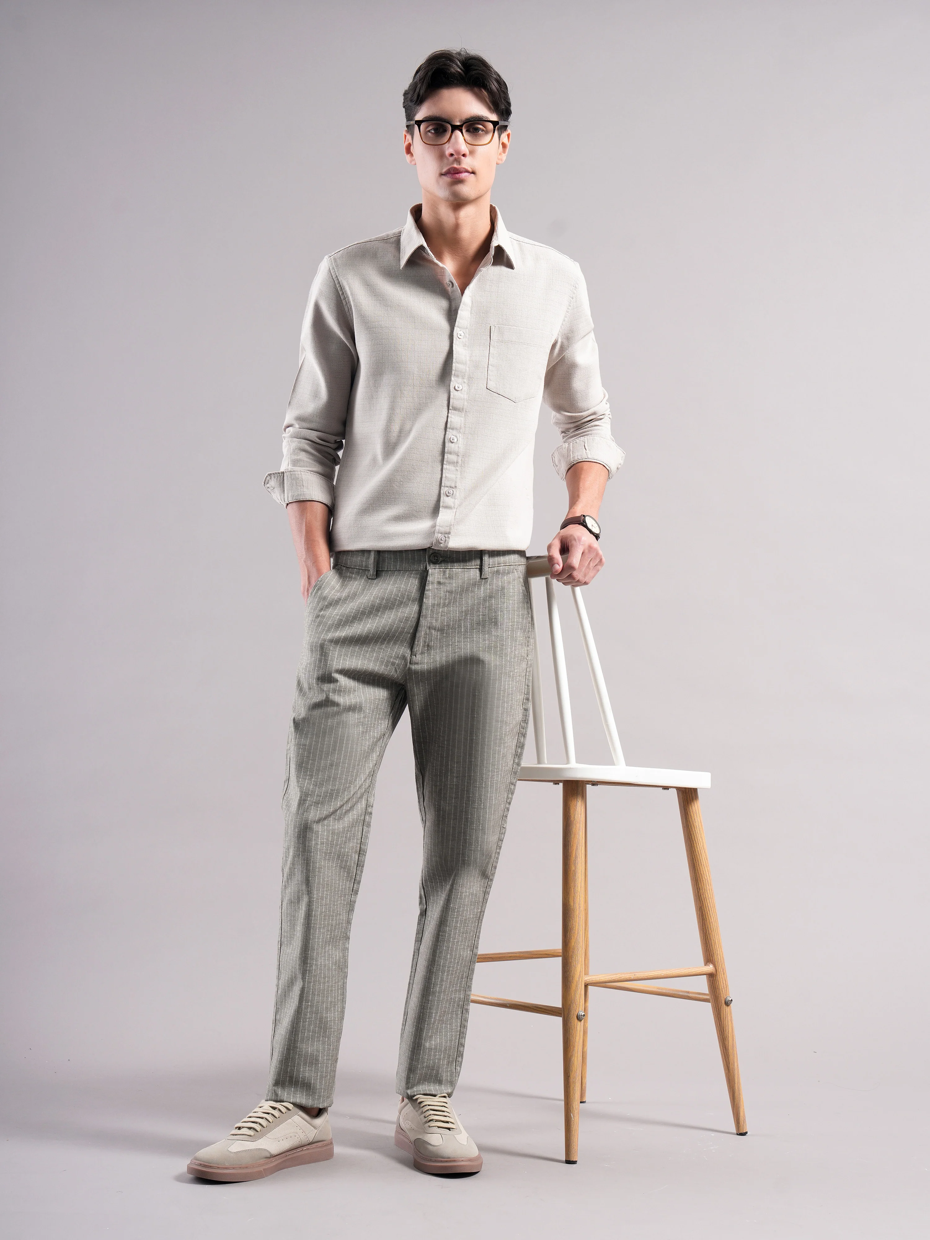 Men Cotton Striped Trousers - Image 4