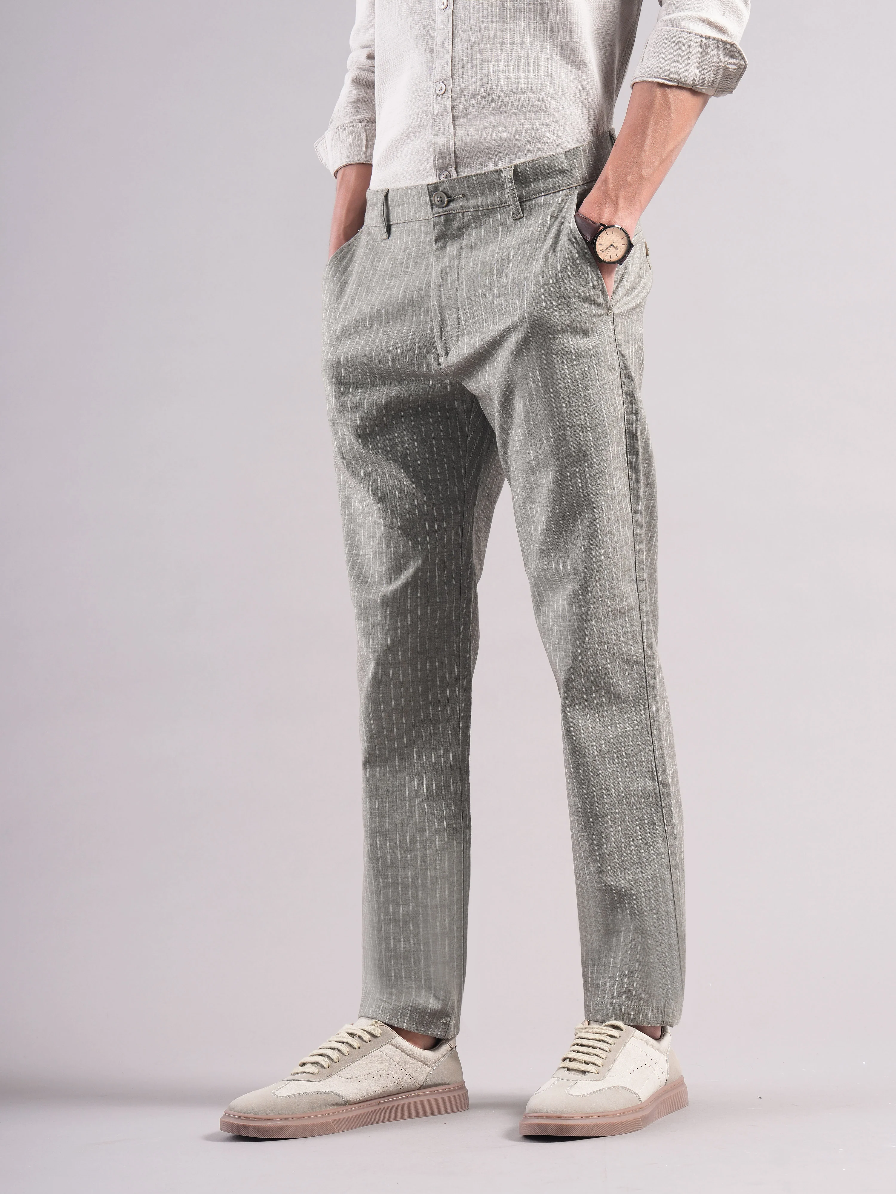 Men Cotton Striped Trousers - Image 5