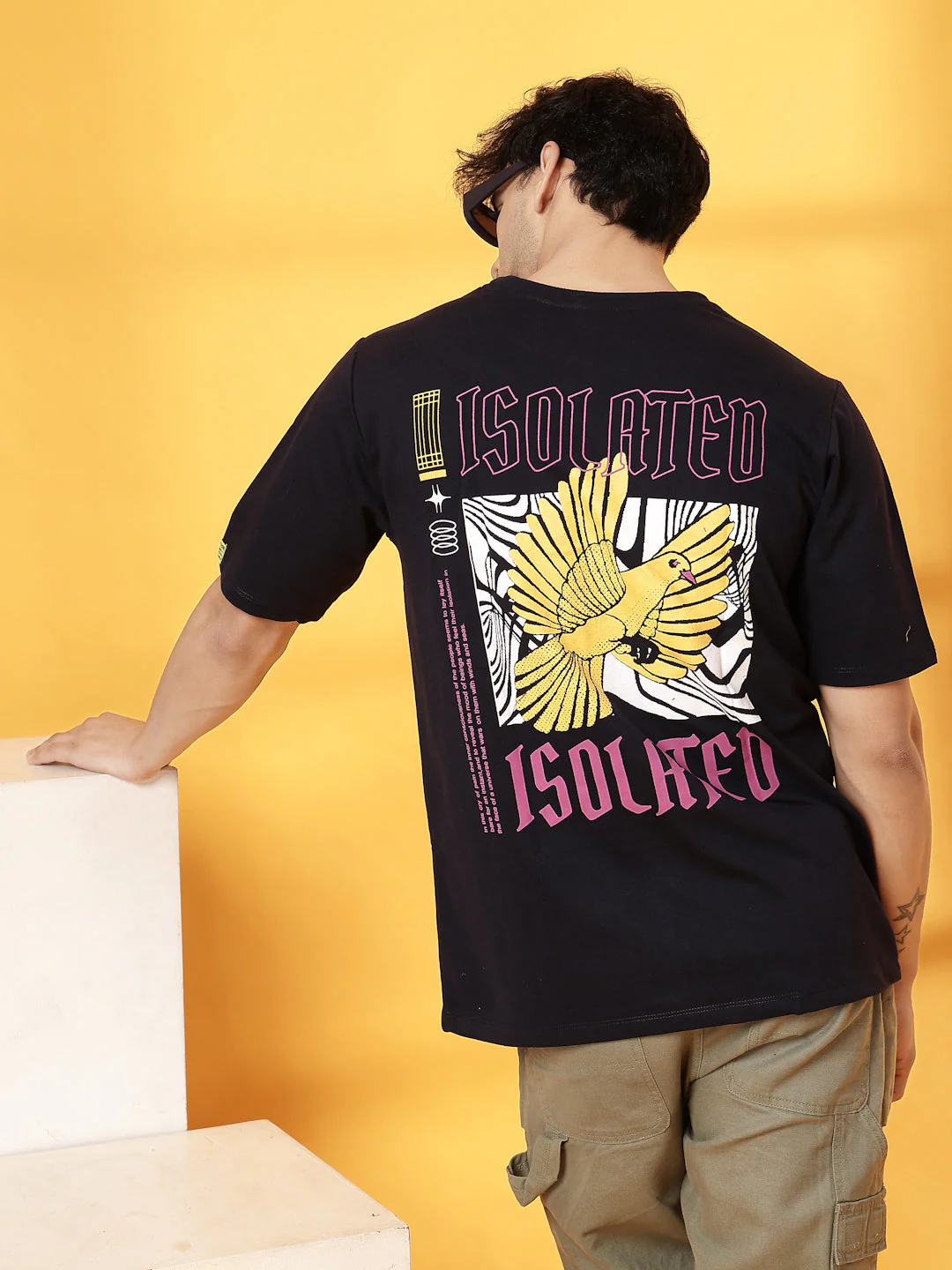 Men Cotton Fabric Terry Back Art T-Shirt - Image 3