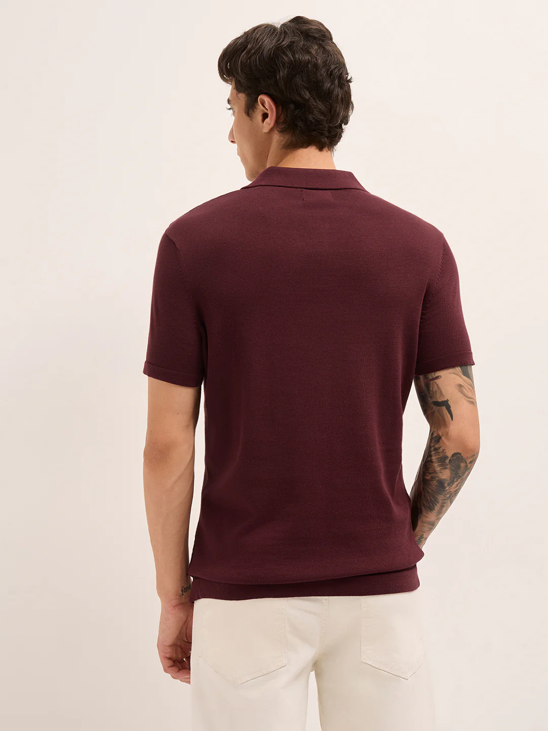 Men Cotton Textured Polo T-Shirt - Image 2