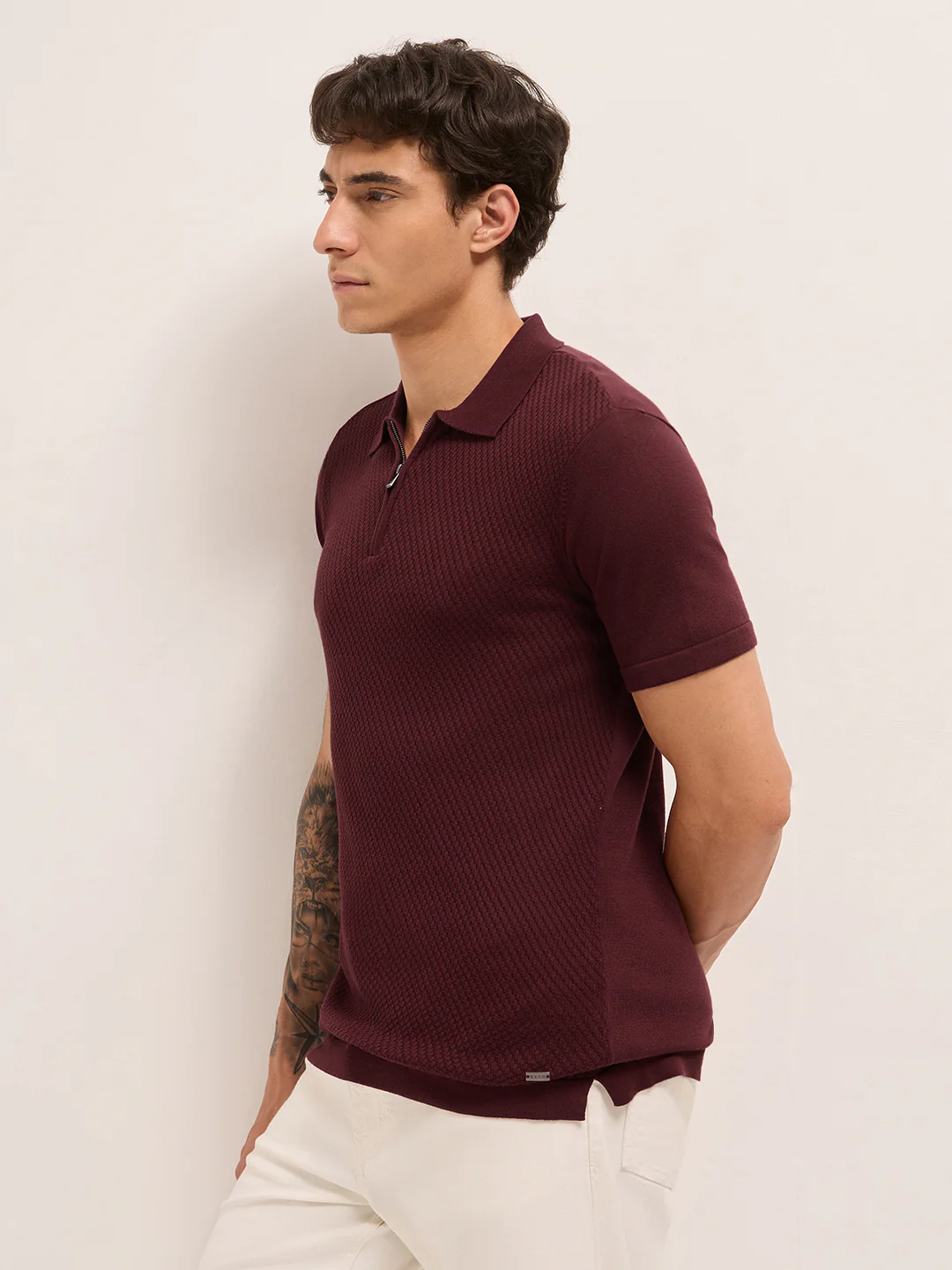 Men Cotton Textured Polo T-Shirt - Image 3