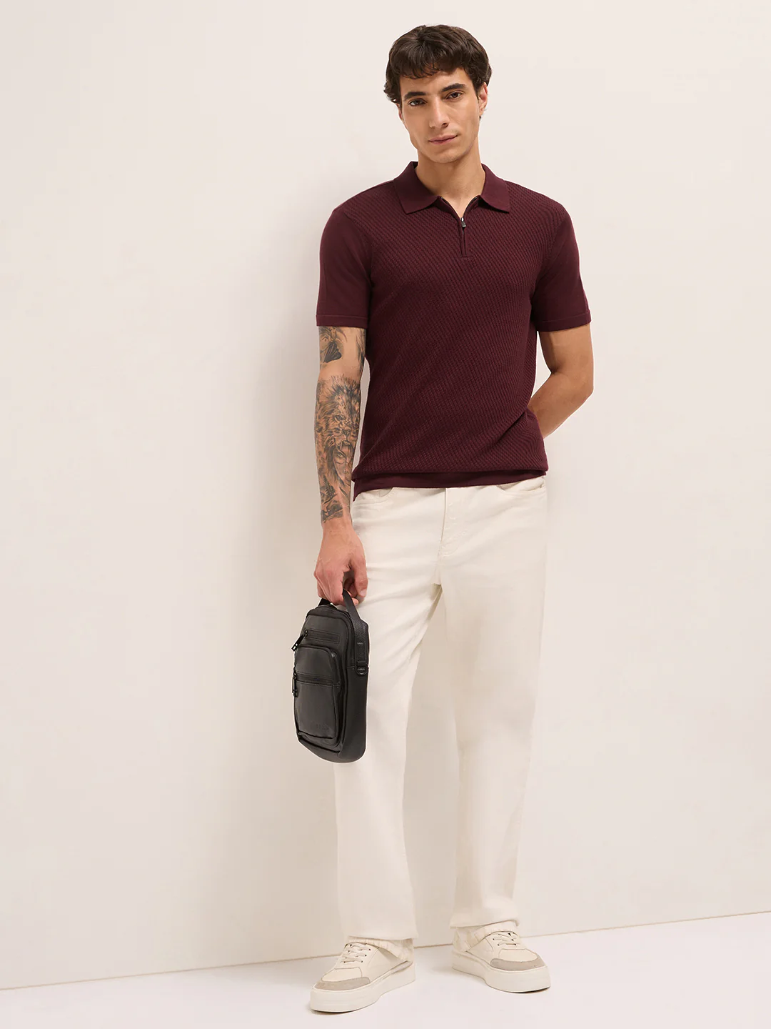 Men Cotton Textured Polo T-Shirt - Image 4