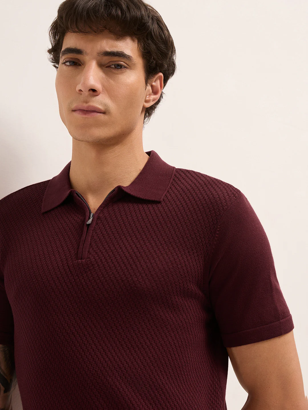 Men Cotton Textured Polo T-Shirt - Image 5