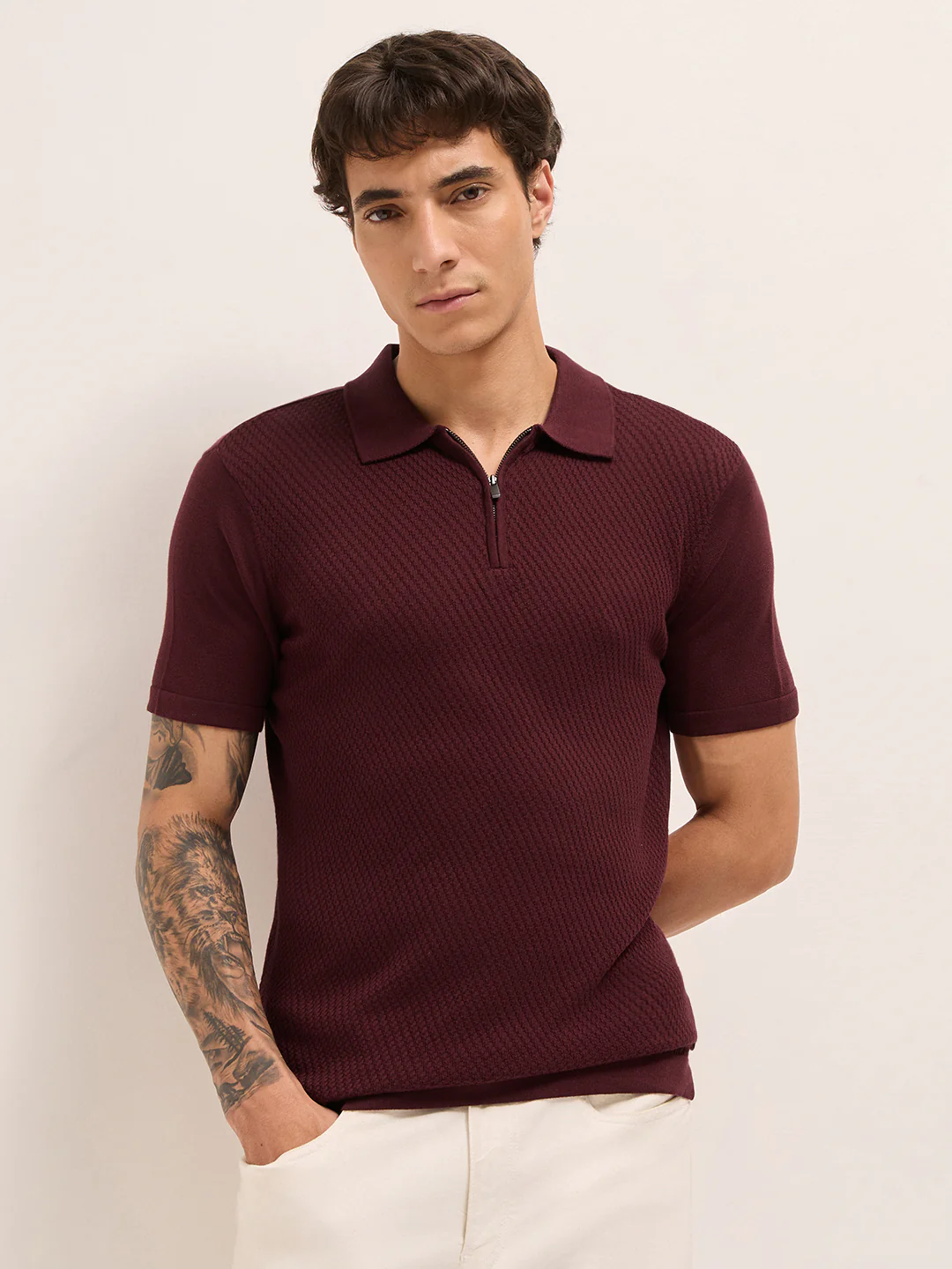 Men Cotton Textured Polo T-Shirt - Image 6