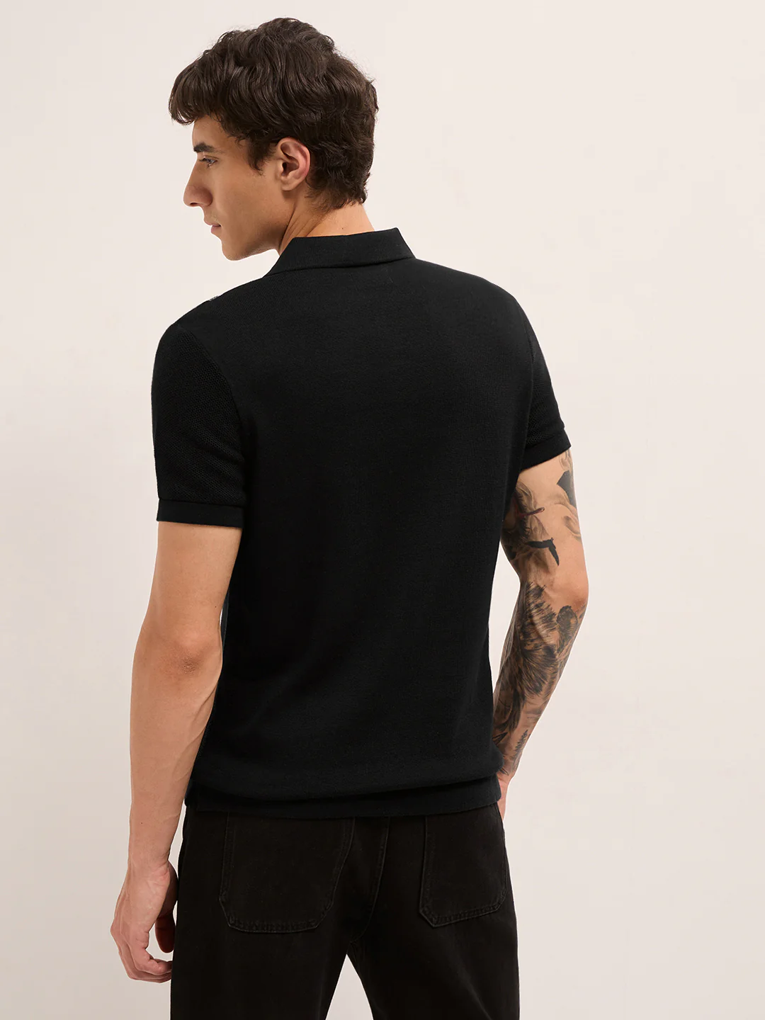 Men Cotton Textured Polo T-Shirt - Image 2
