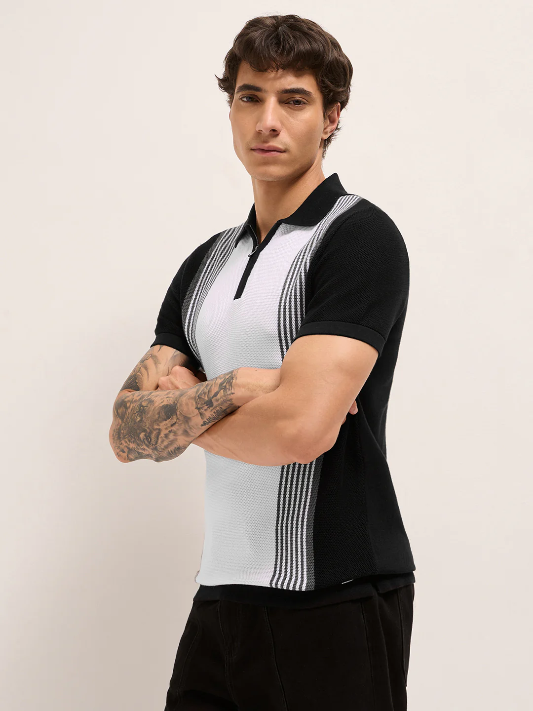 Men Cotton Textured Polo T-Shirt - Image 3