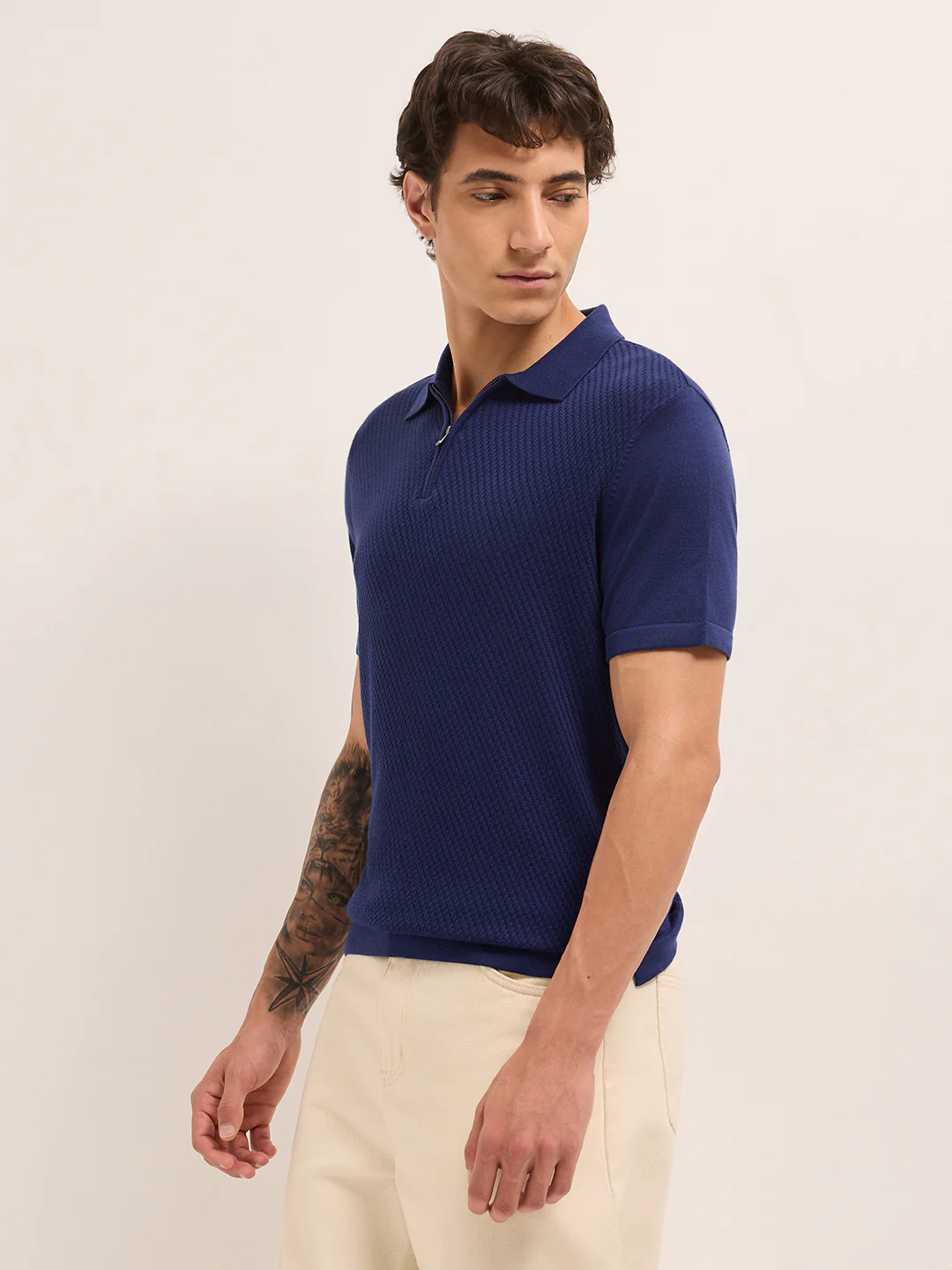Men Cotton Textured Polo T-Shirt - Image 3