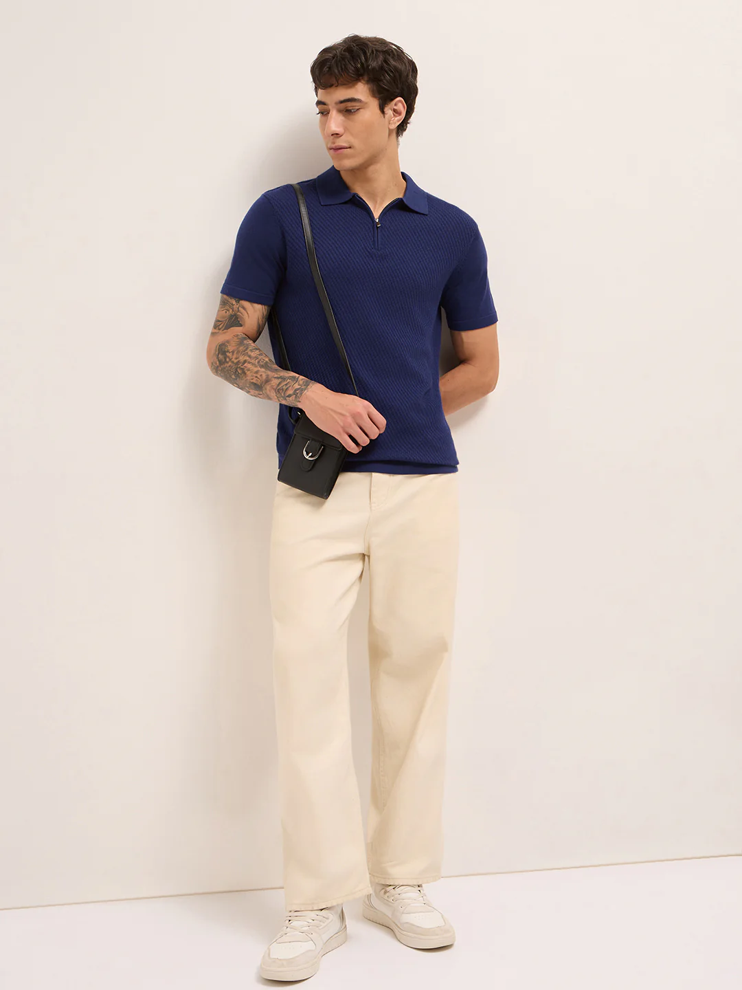 Men Cotton Textured Polo T-Shirt - Image 4