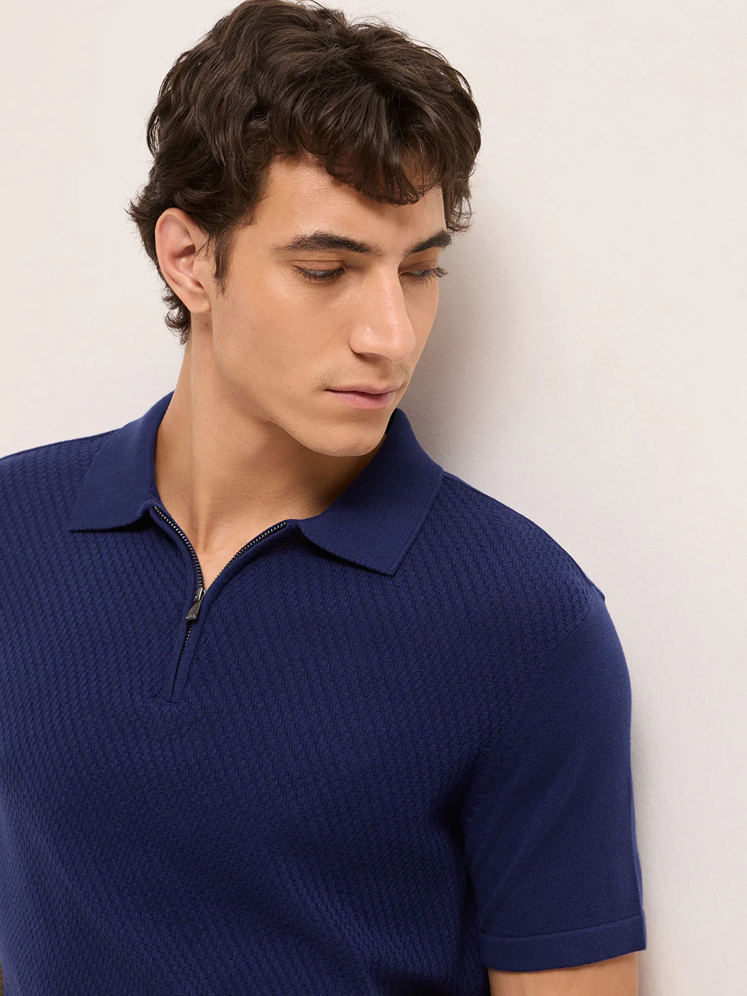 Men Cotton Textured Polo T-Shirt - Image 5