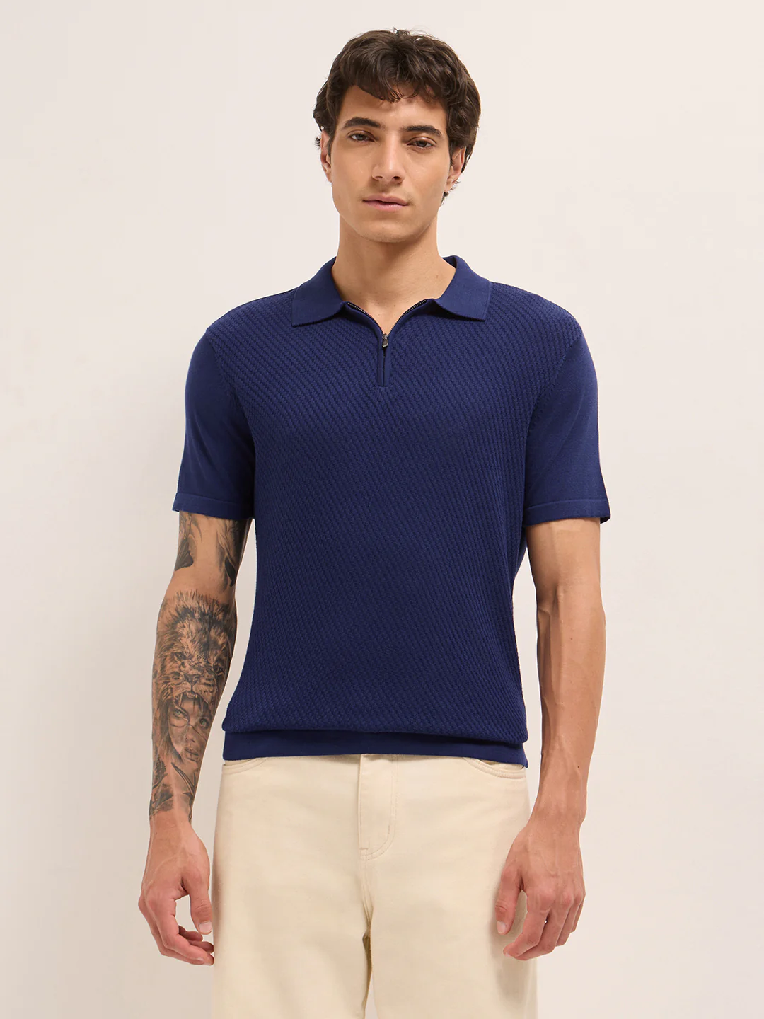 Men Cotton Textured Polo T-Shirt - Image 6
