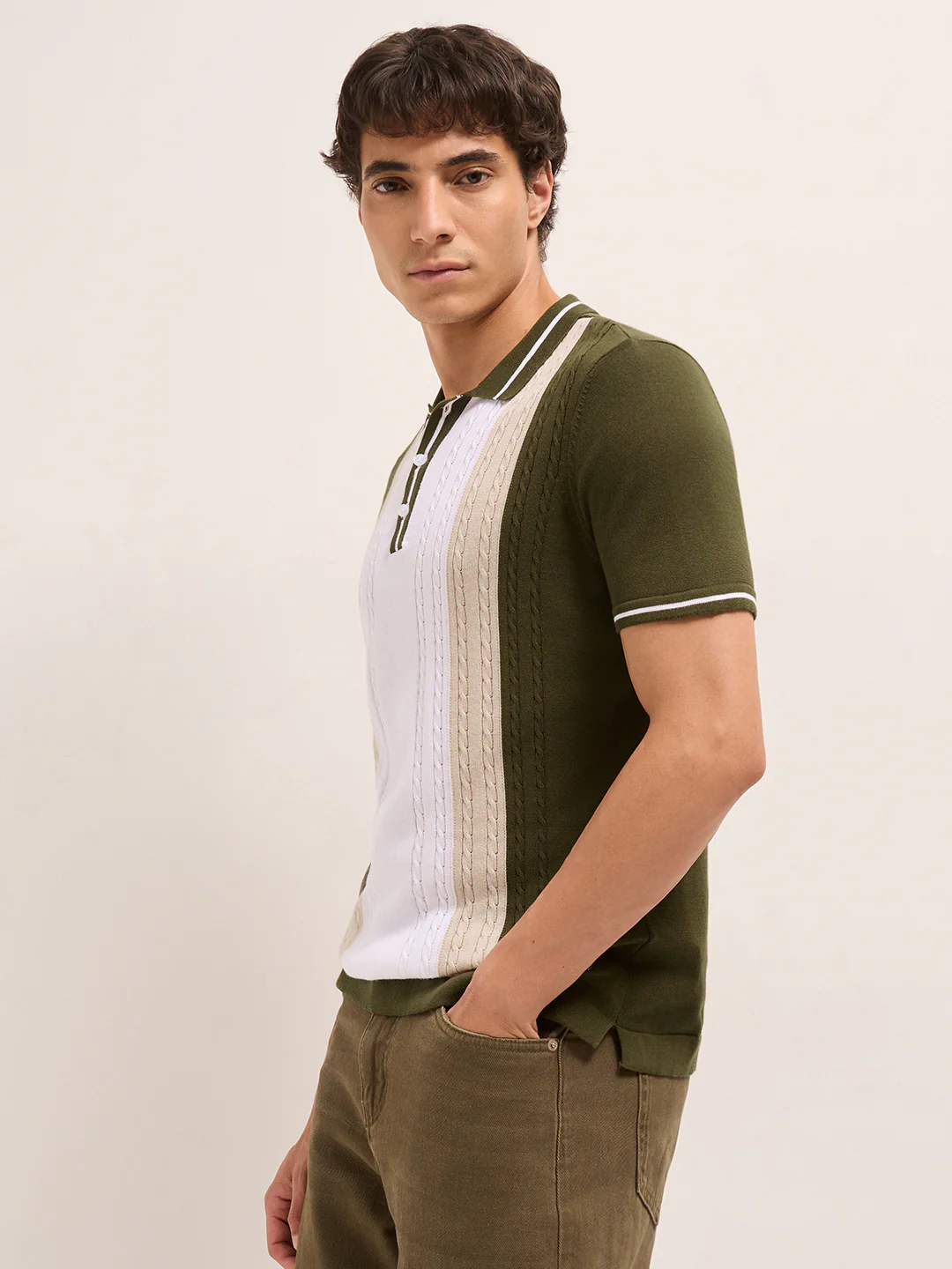 Men Cotton Textured Polo T-Shirt - Image 3