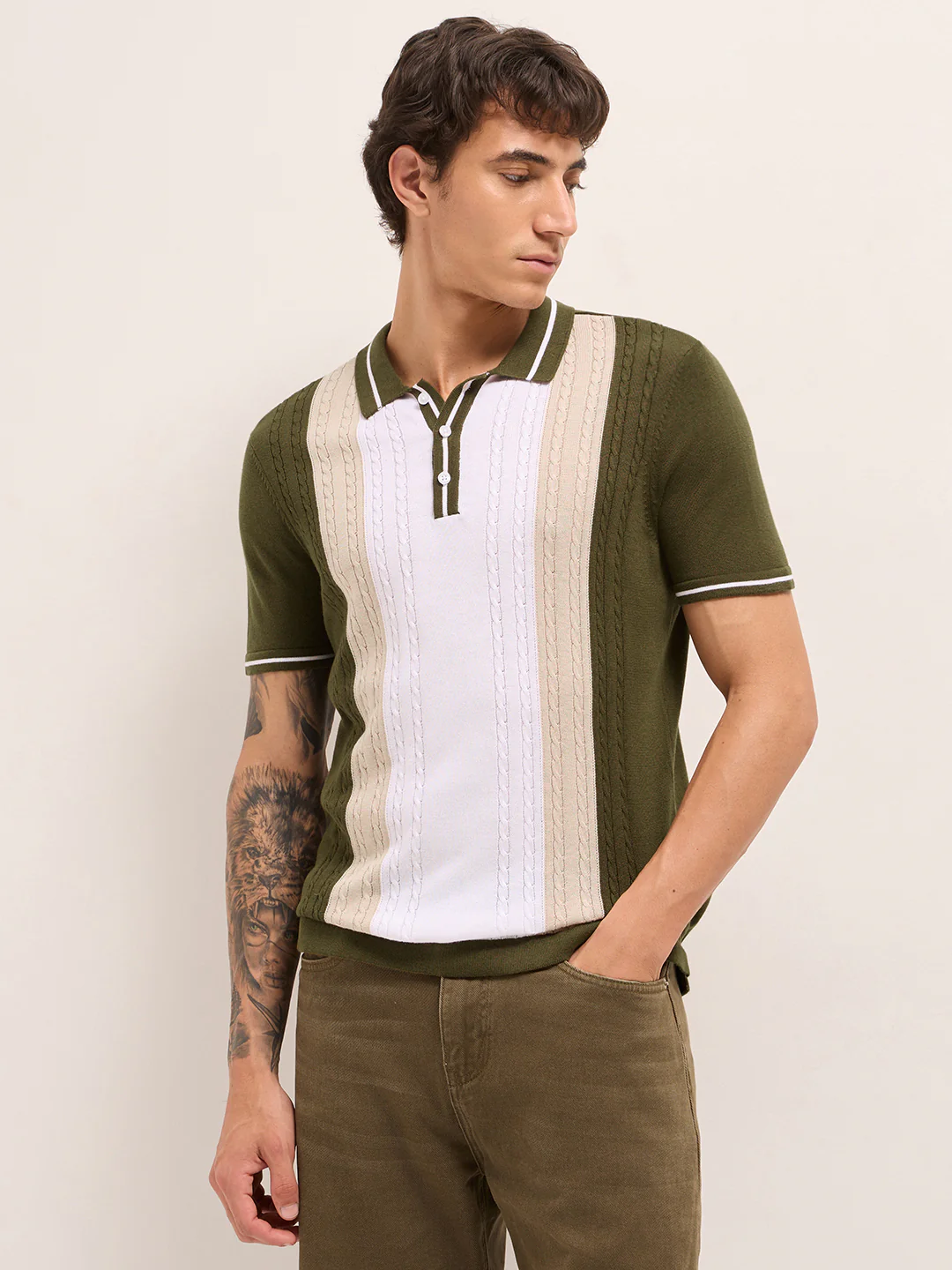 Men Cotton Textured Polo T-Shirt - Image 6