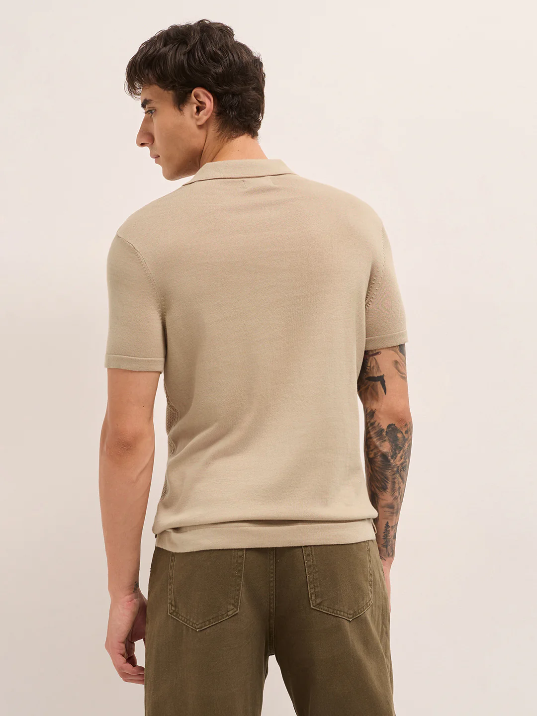 Men Cotton Textured Polo T-Shirt - Image 2
