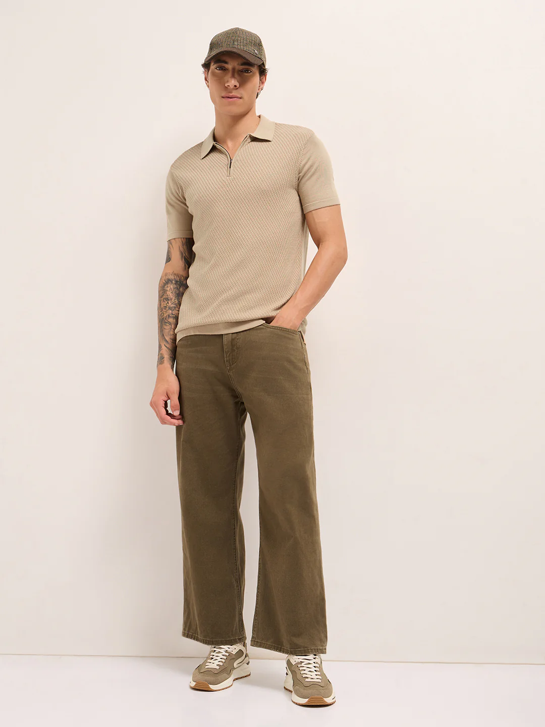 Men Cotton Textured Polo T-Shirt - Image 4