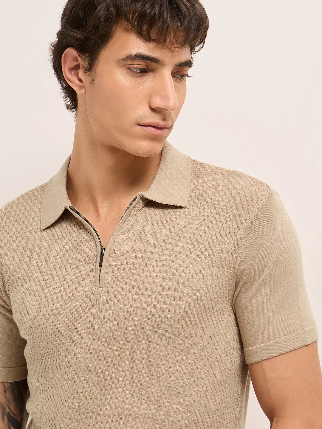 Men Cotton Textured Polo T-Shirt - Image 5