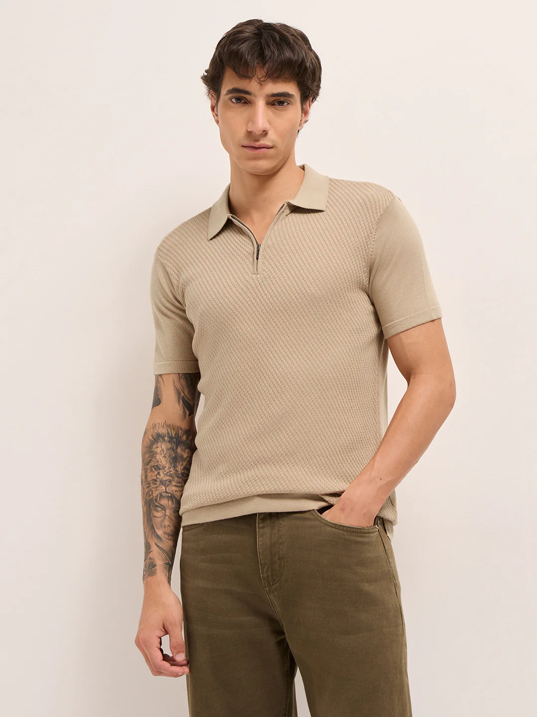 Men Cotton Textured Polo T-Shirt - Image 6