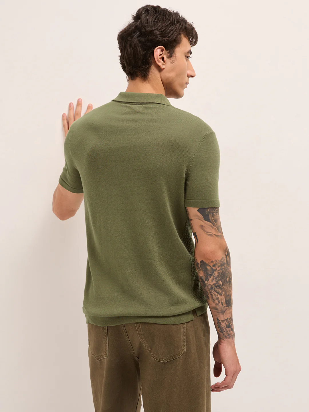 Men Cotton Textured Polo T-Shirt - Image 2