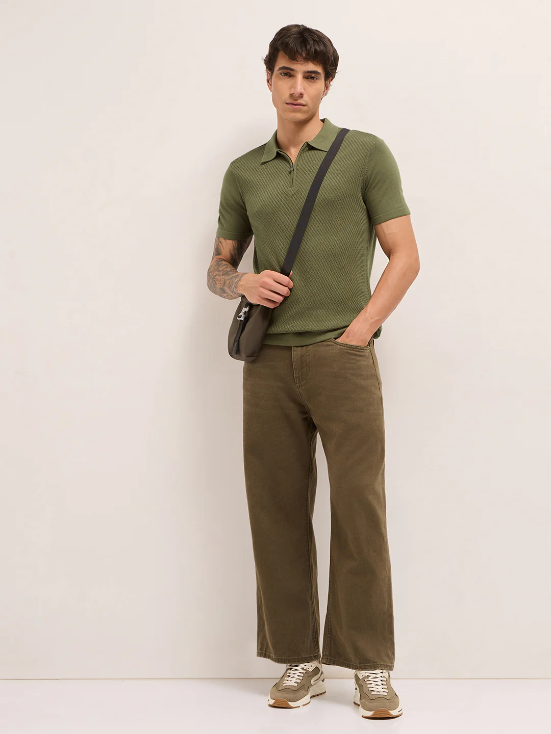Men Cotton Textured Polo T-Shirt - Image 4