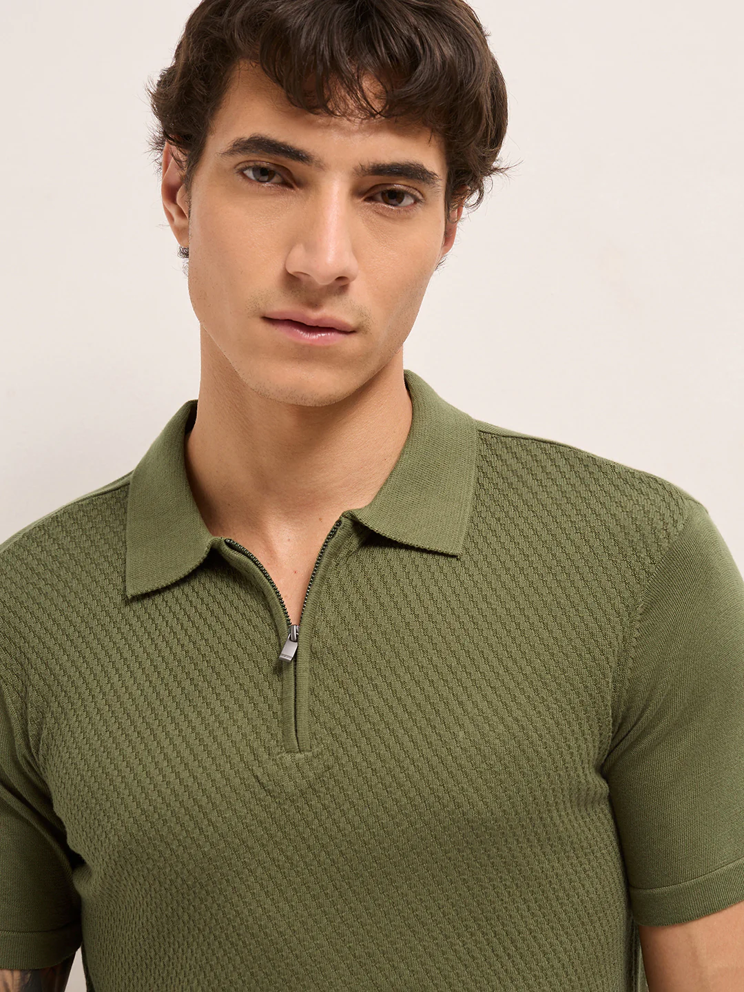 Men Cotton Textured Polo T-Shirt - Image 5