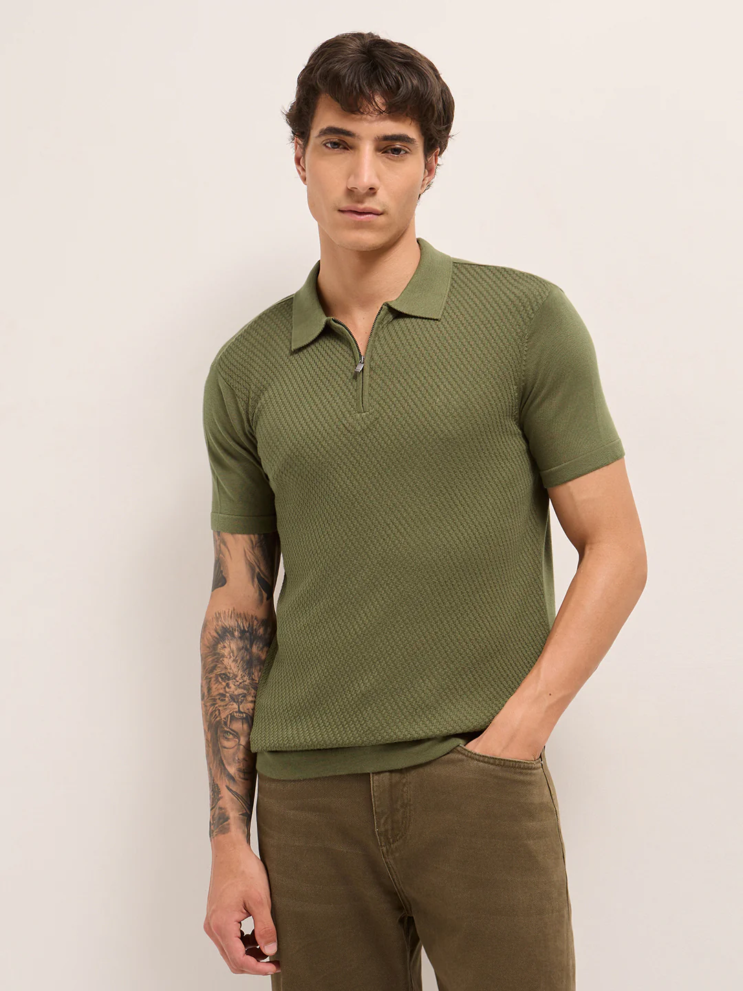 Men Cotton Textured Polo T-Shirt - Image 6