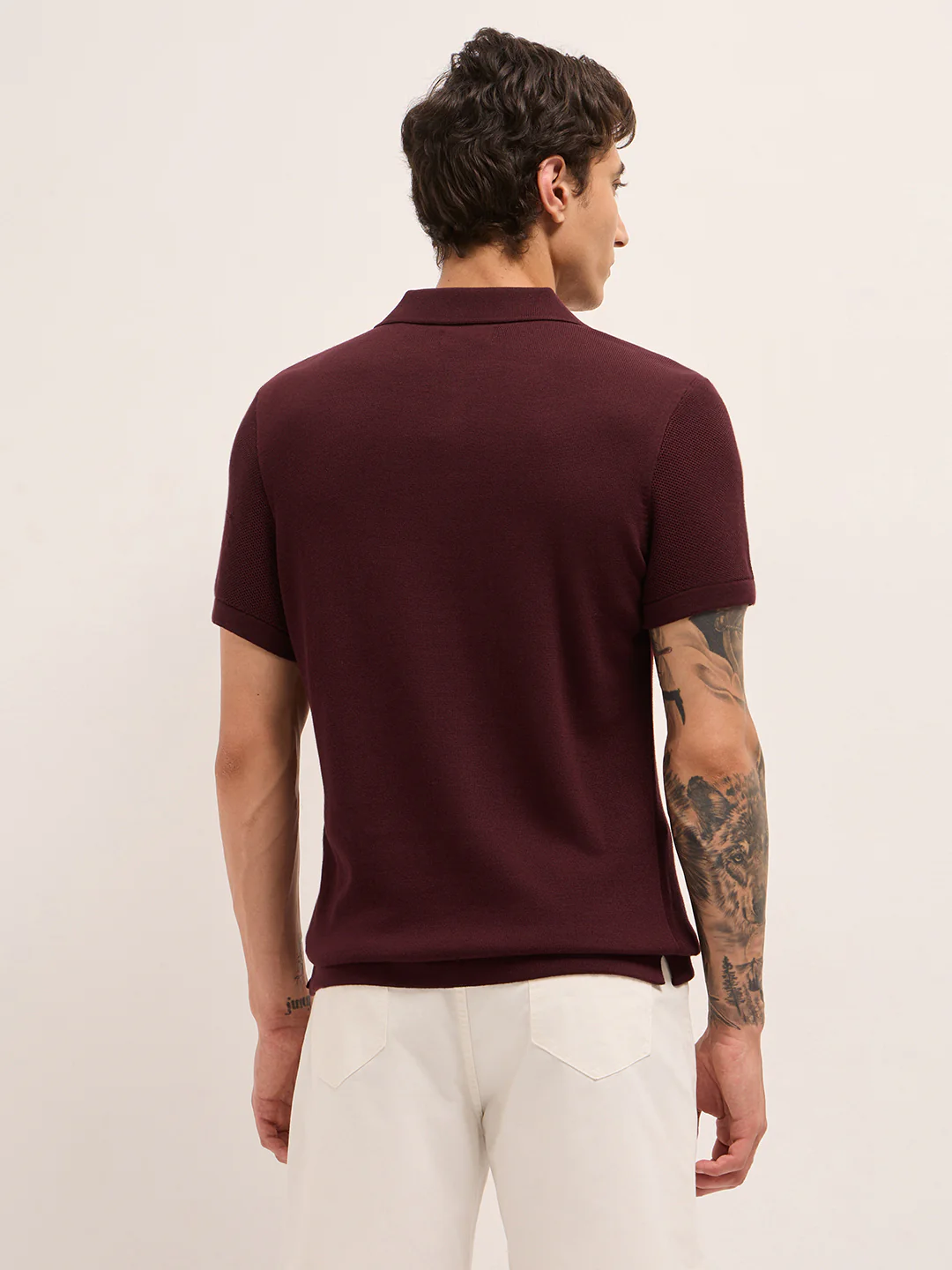 Men Cotton Textured Polo T-Shirt - Image 2