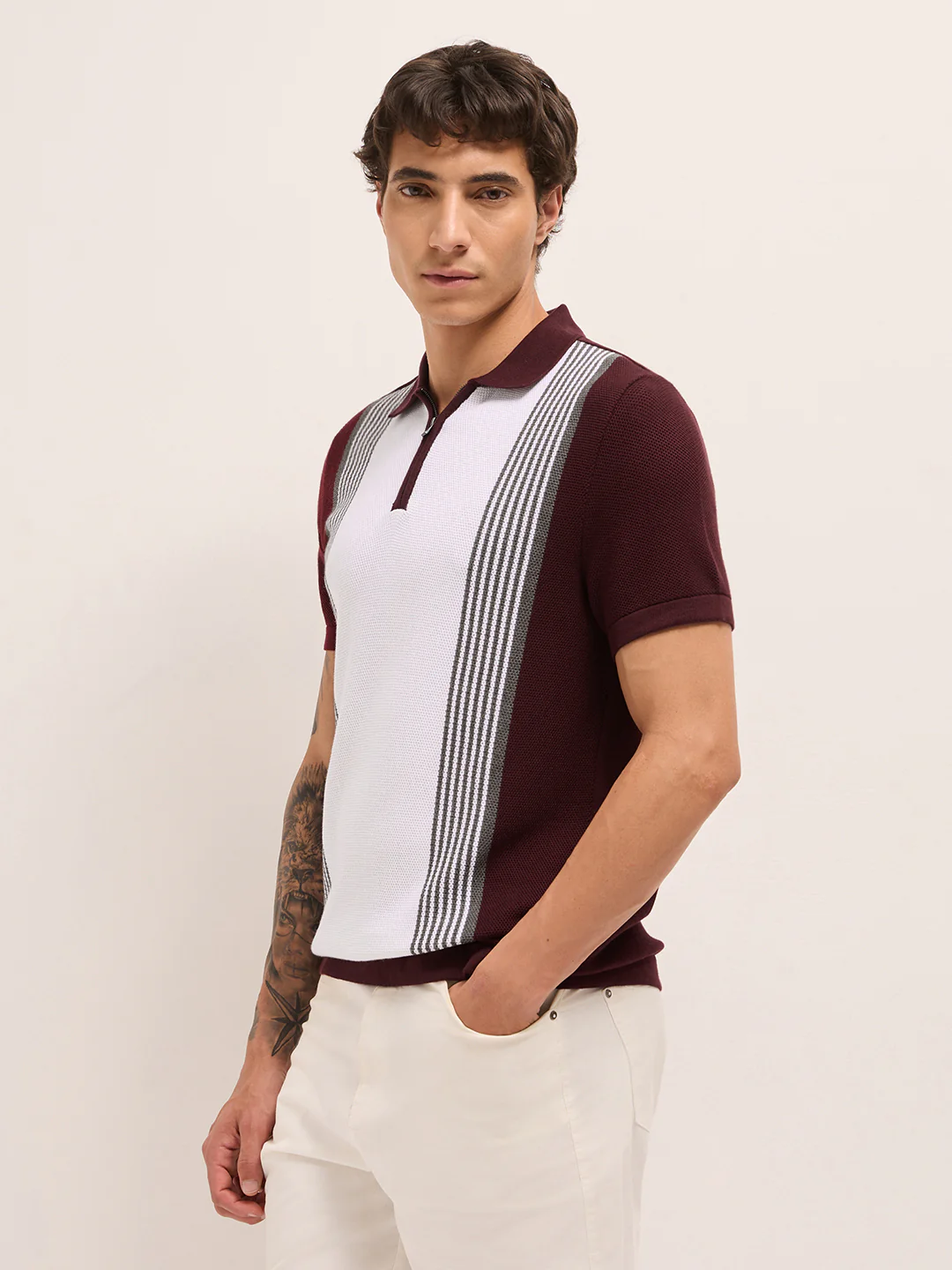 Men Cotton Textured Polo T-Shirt - Image 3