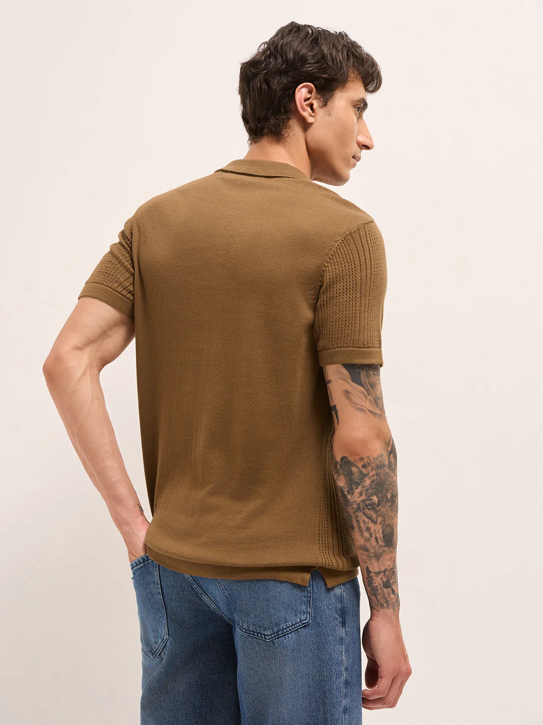 Men Cotton Textured Polo T-Shirt - Image 2