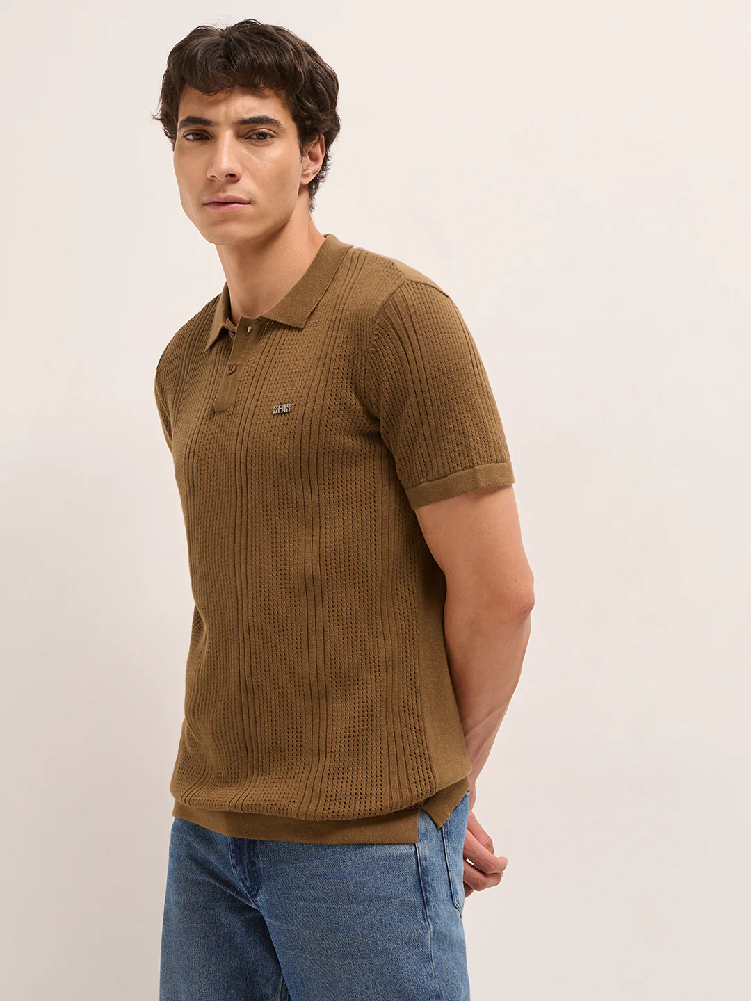 Men Cotton Textured Polo T-Shirt - Image 3