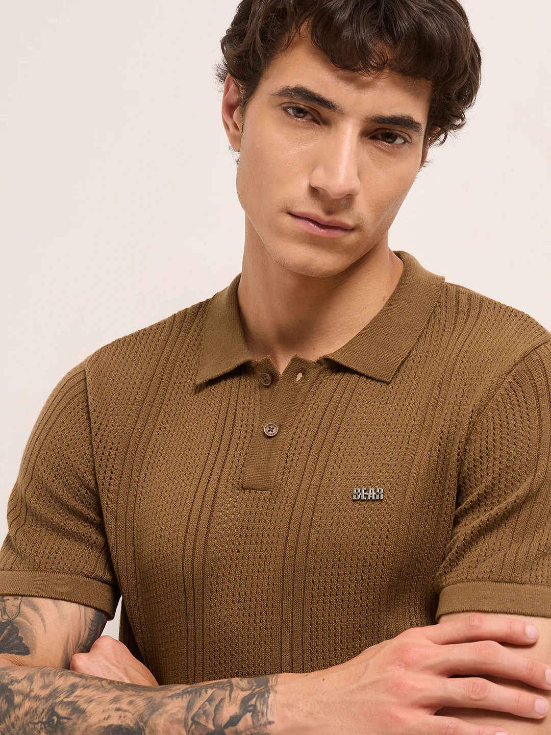 Men Cotton Textured Polo T-Shirt - Image 5