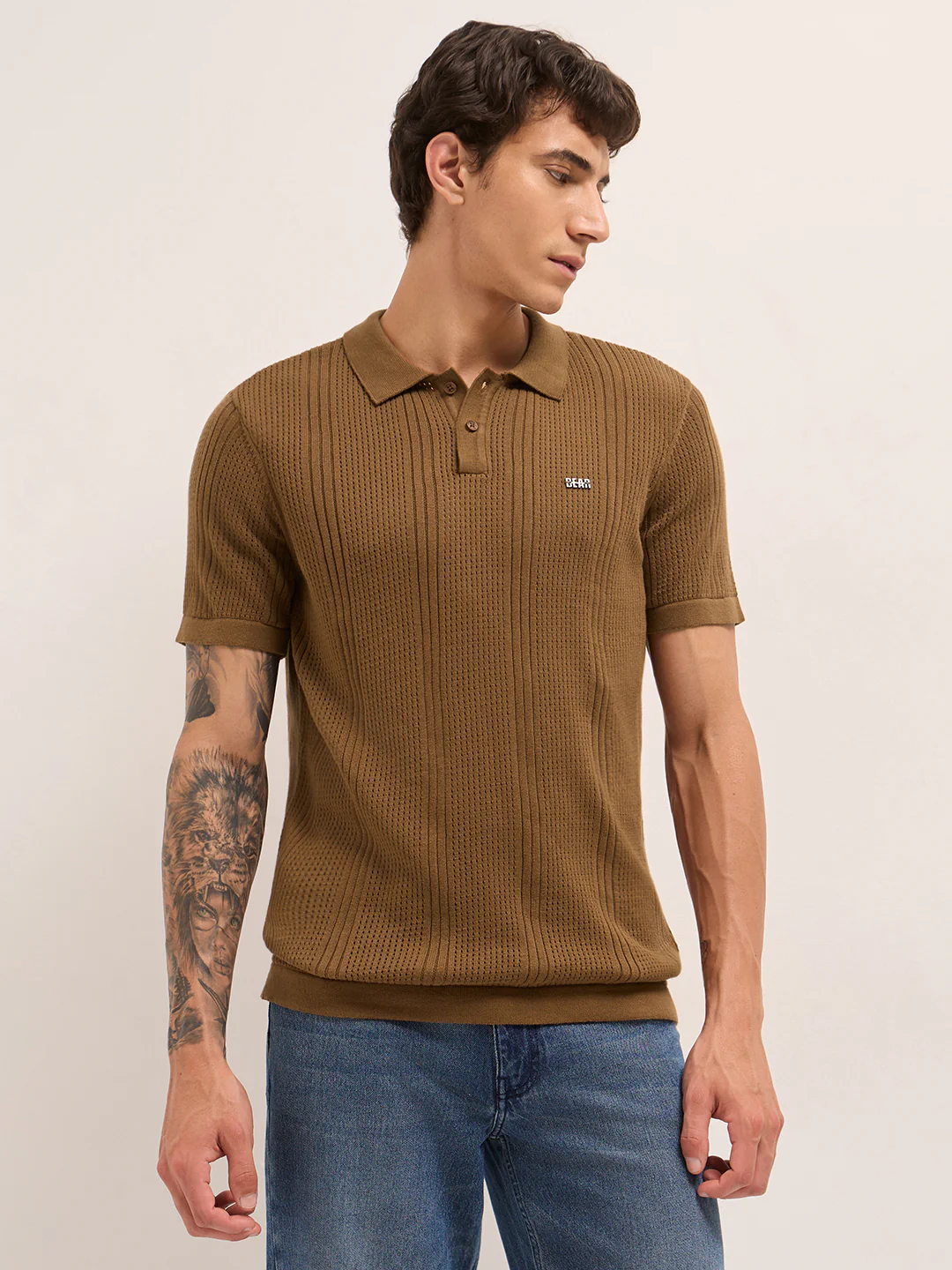 Men Cotton Textured Polo T-Shirt - Image 6