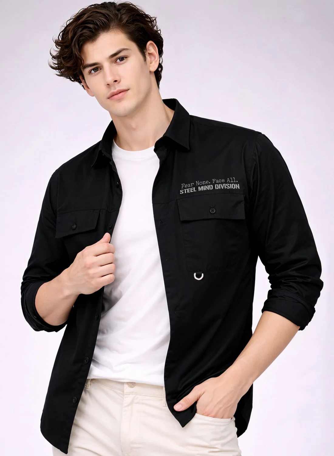 Men Cotton Twill Cargo Shirt