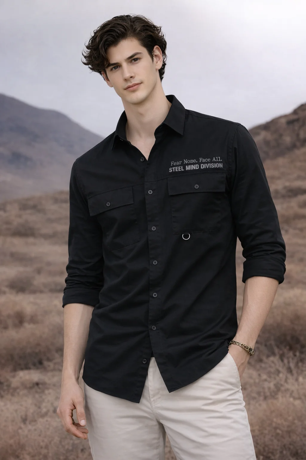 Men Cotton Twill Cargo Shirt - Image 3