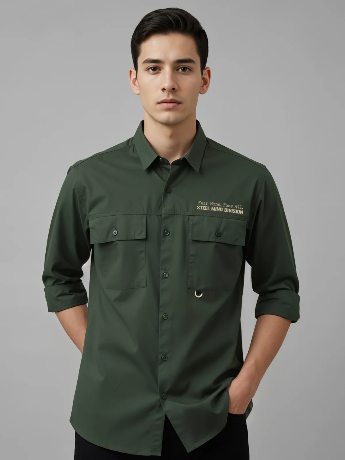 Men Cotton Twill Cargo Shirt - Image 2