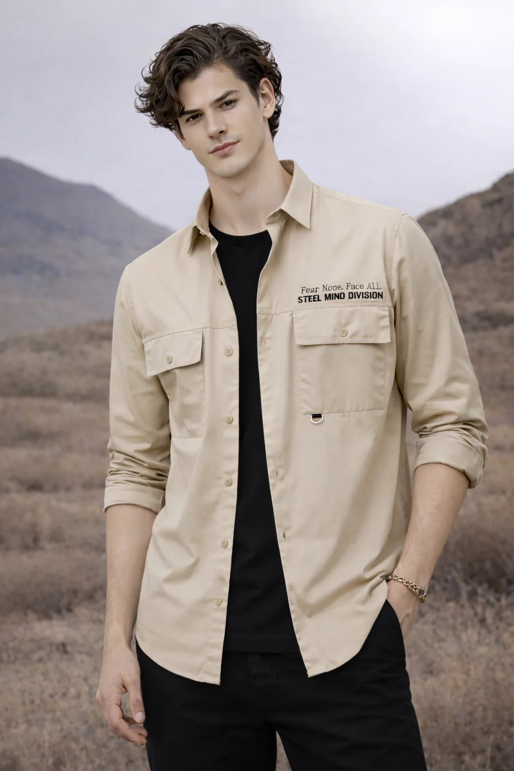 Men Cotton Twill Cargo Shirt - Image 5