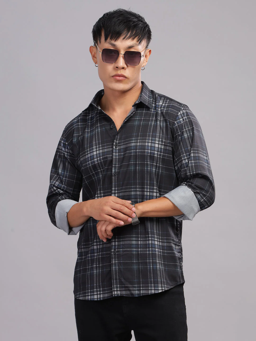 Men Crato Black-Grey Checks Shirt - Image 4