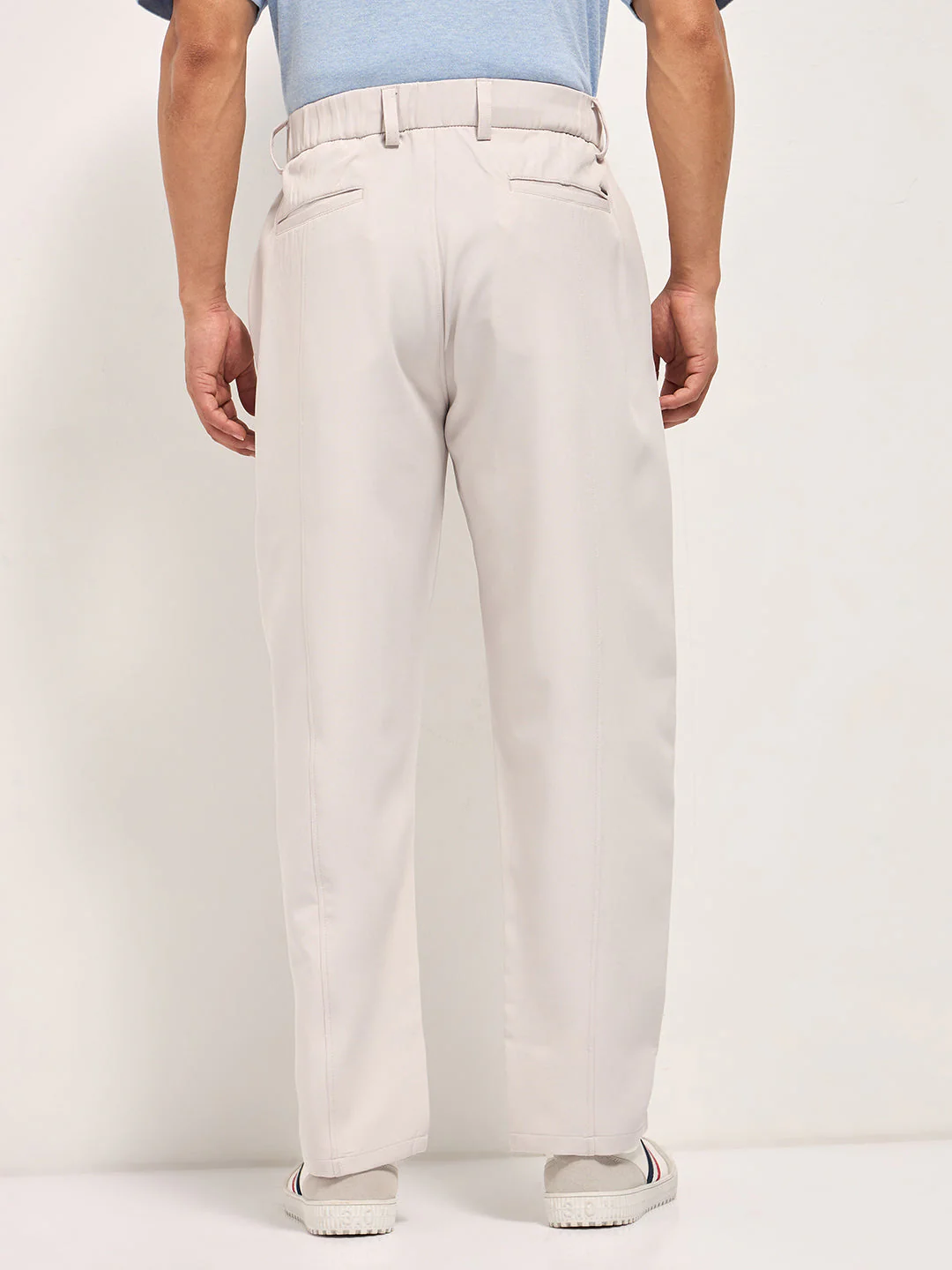 Men Cream Baggy Fit Polyester Blend Trousers - Image 2