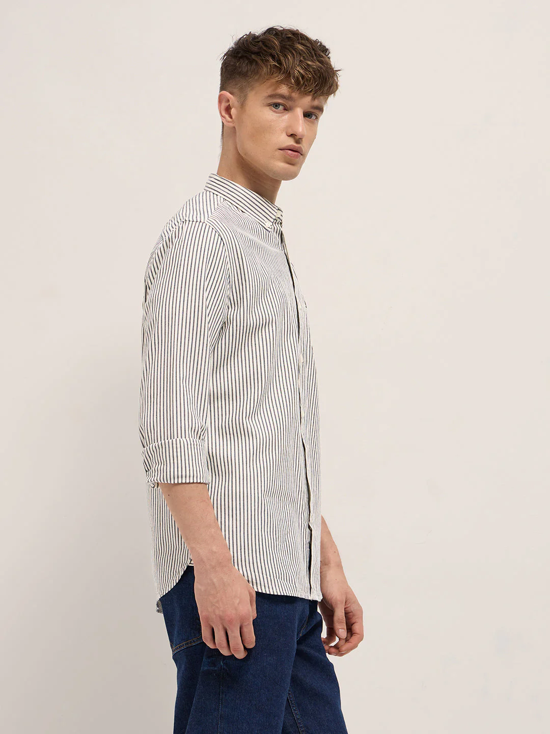 Men Cream Casual Shirt - Image 3