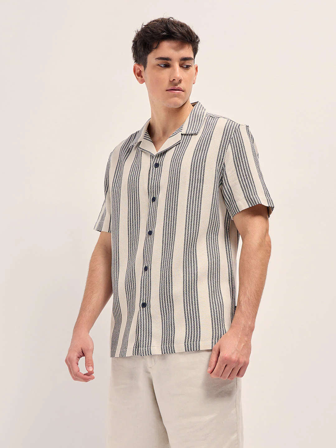 Men Cream Casual Shirt - Image 3