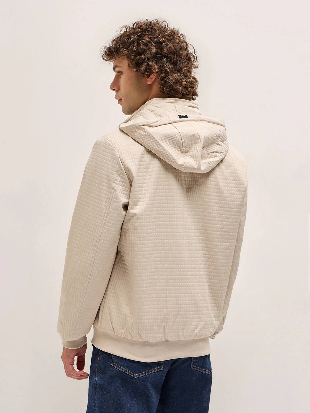 Men Cream Checked Jacket - Image 2
