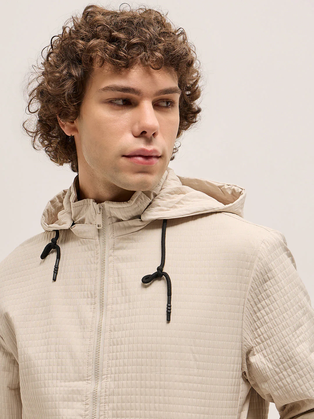Men Cream Checked Jacket - Image 5