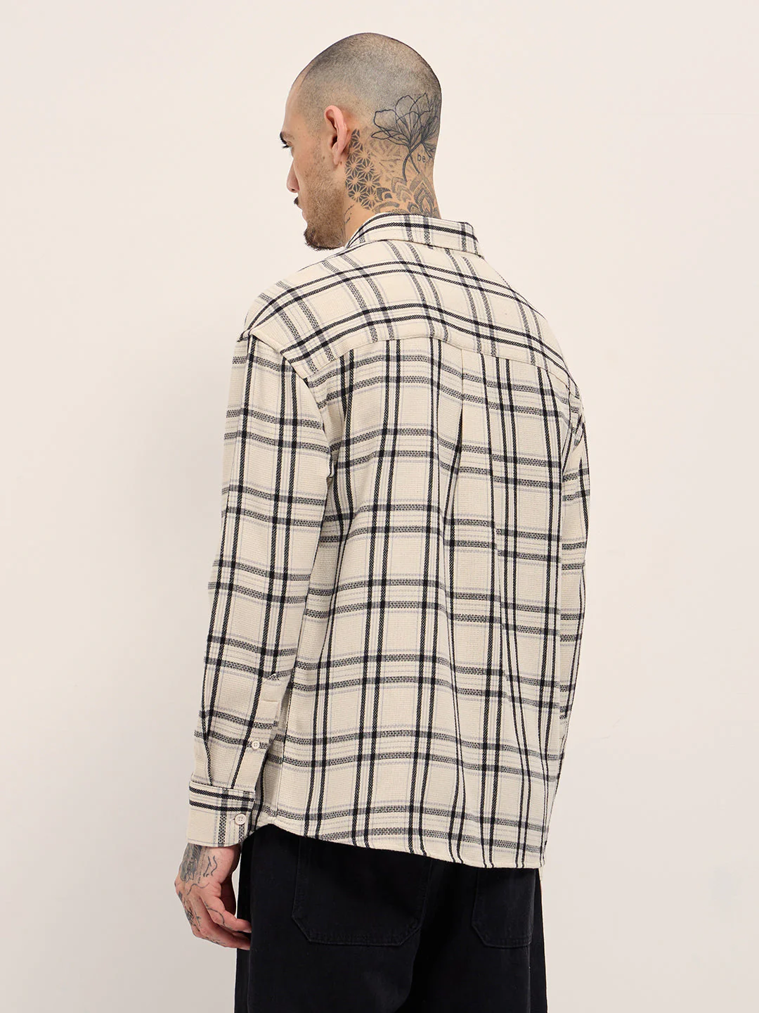Men Cream Checked Relax Fit Casual Shirt - Image 2