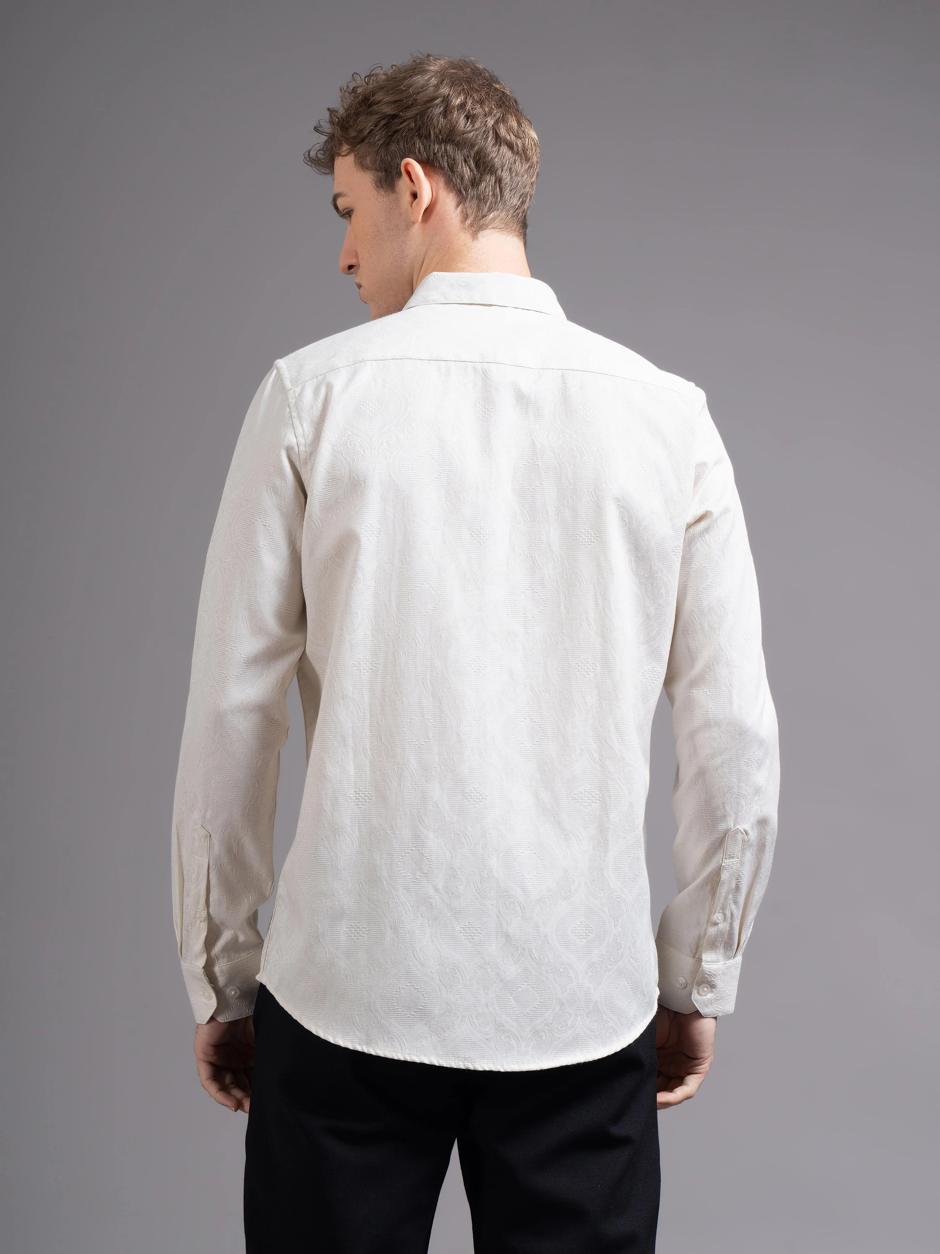 Men Cream Checked Shirt - Image 3