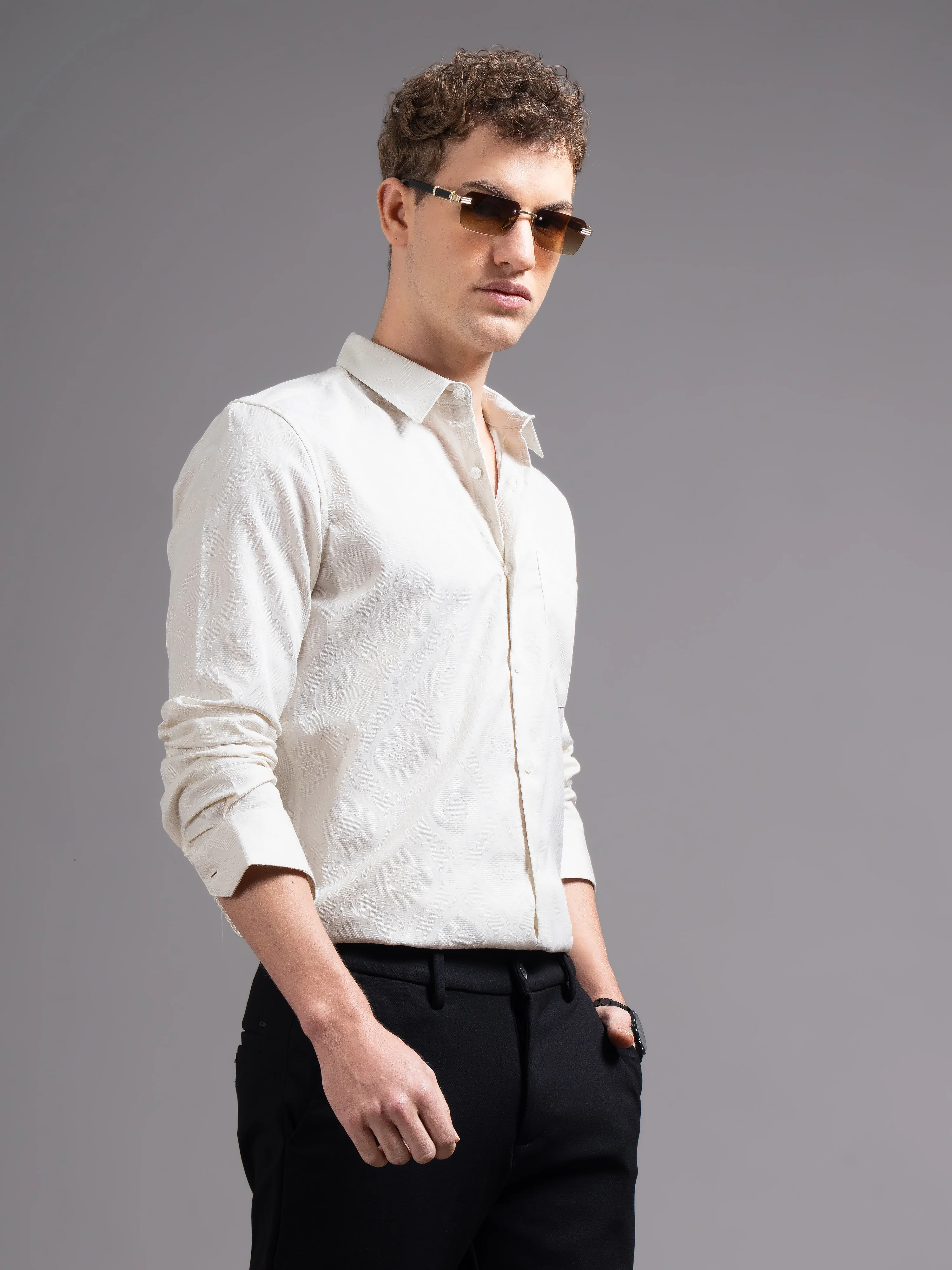 Men Cream Checked Shirt - Image 8