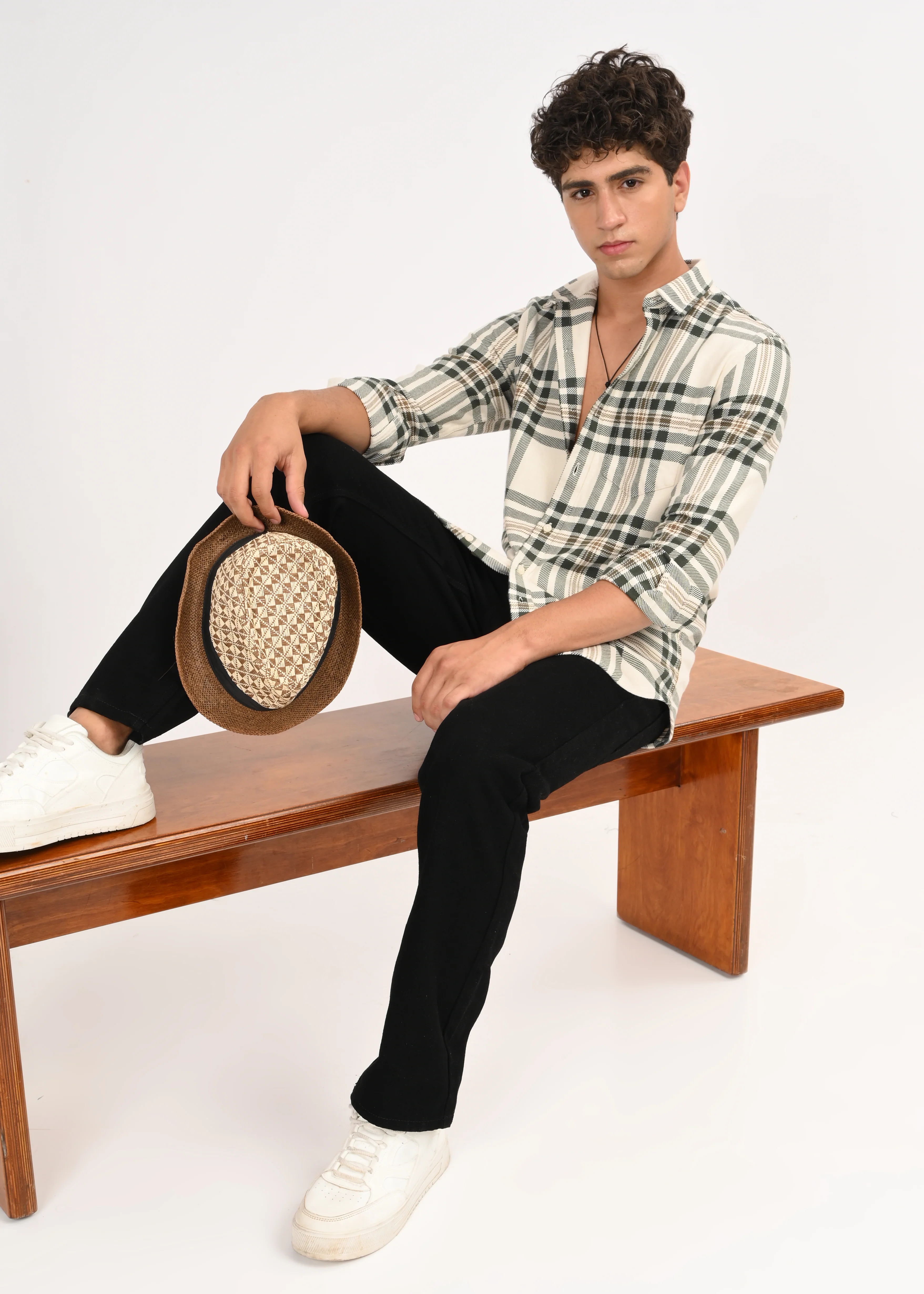 Men Cream Classic Checked Shirt - Image 11