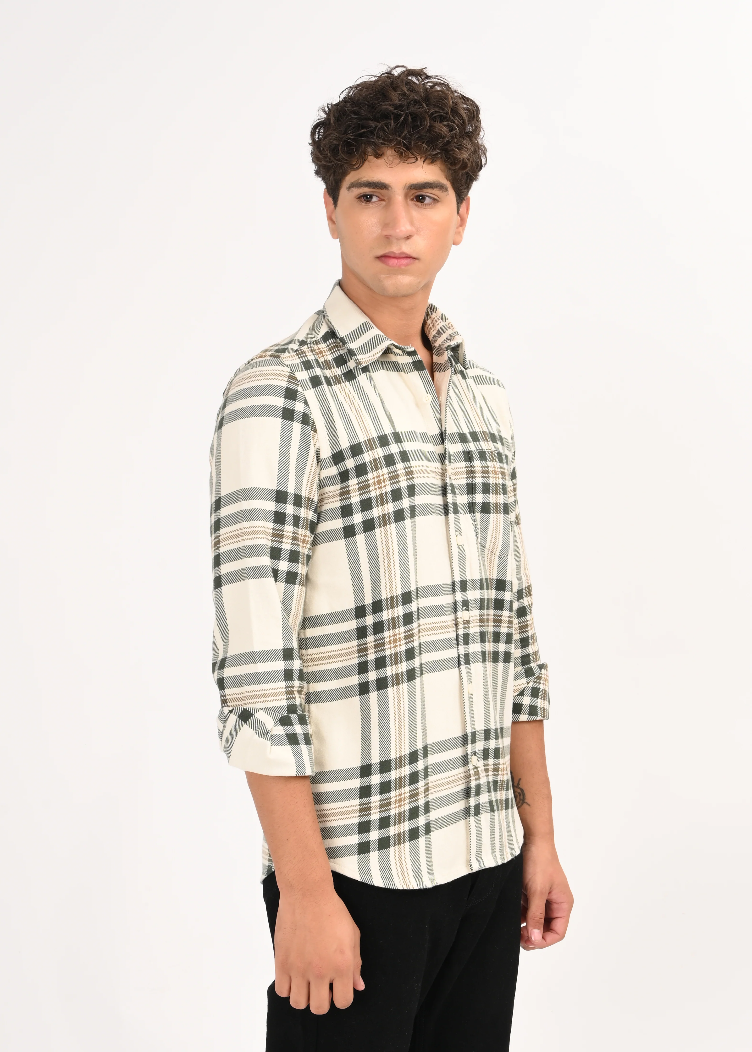 Men Cream Classic Checked Shirt - Image 12